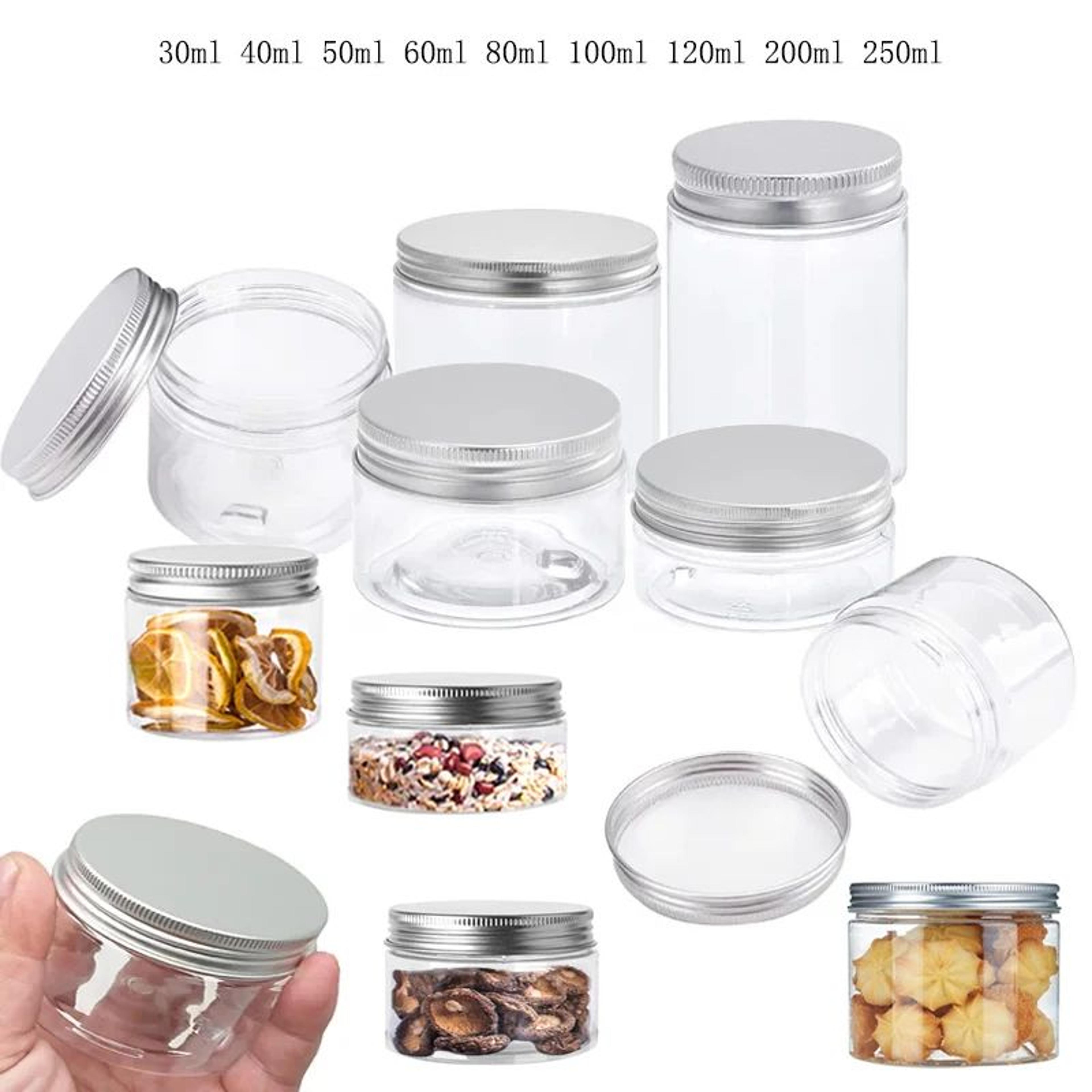20–250 ml clear plastic storage jars with aluminum lids – airtight wide-mouth food, cosmetic & travel container set