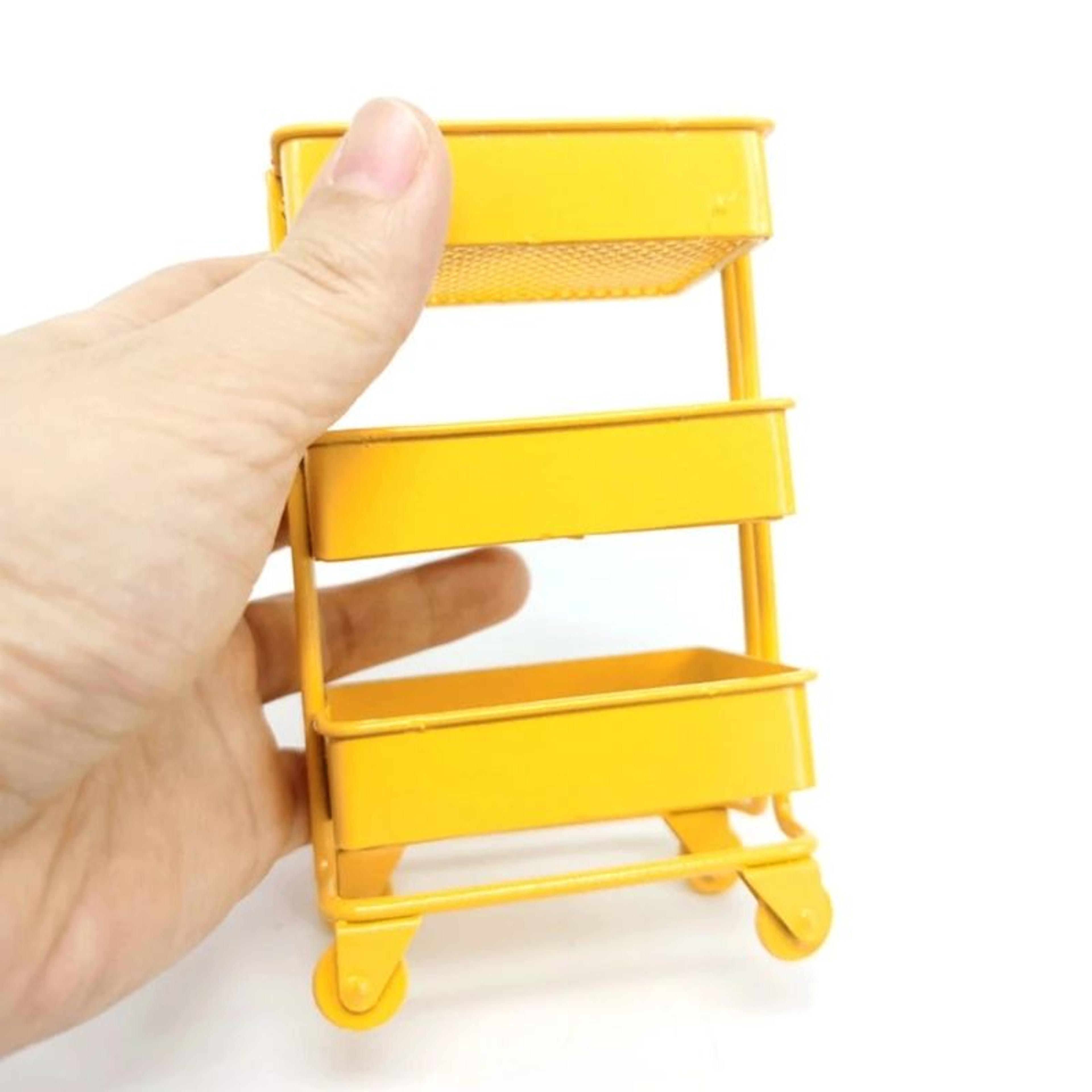 2025 mini dollhouse trolley rack – 3-tier metal mini bookshelf display shelf with wheels for dollhouse decor