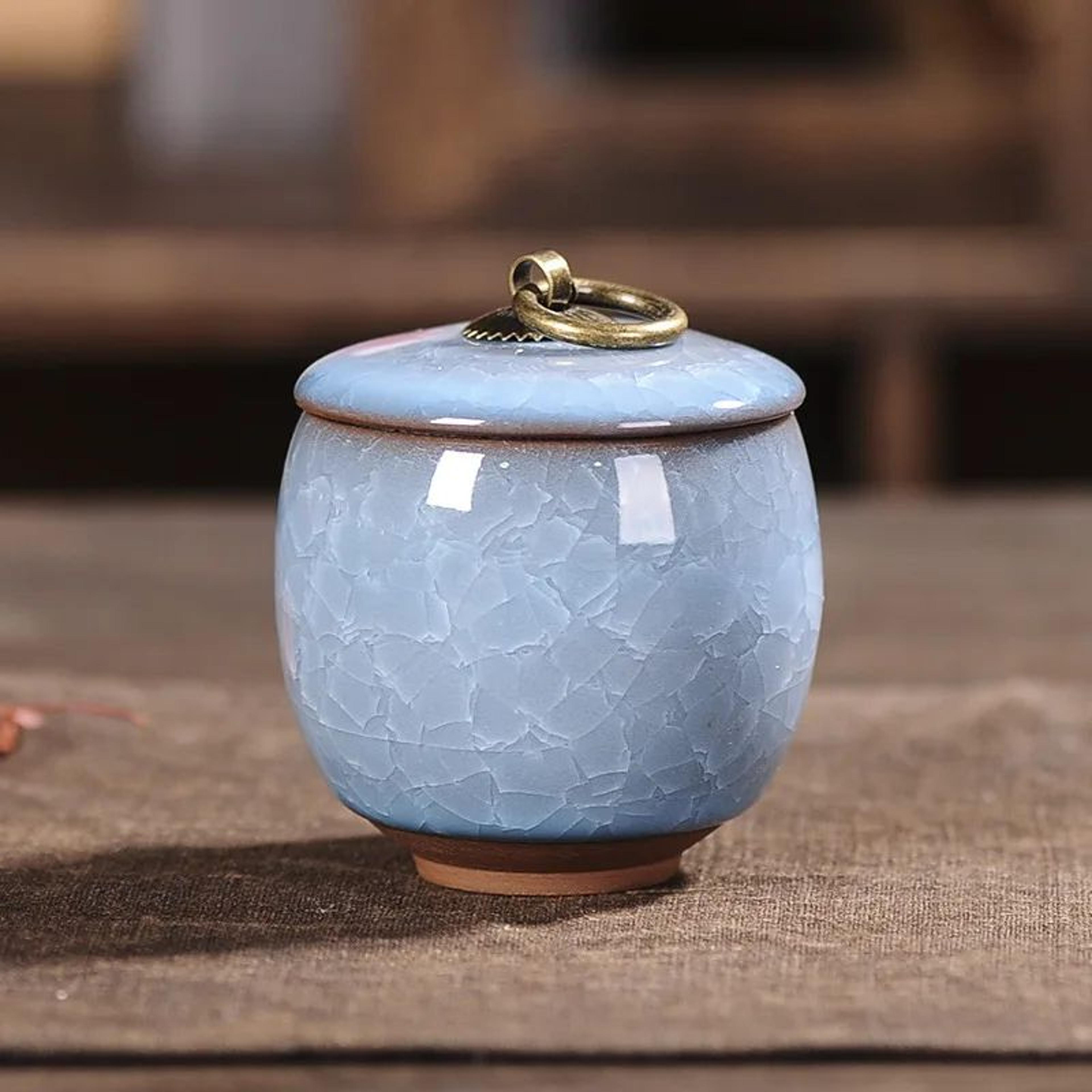 mini ceramic tea coffee sugar storage jar – decorative kitchen canister with lid for coffee, tea, sugar & home decor