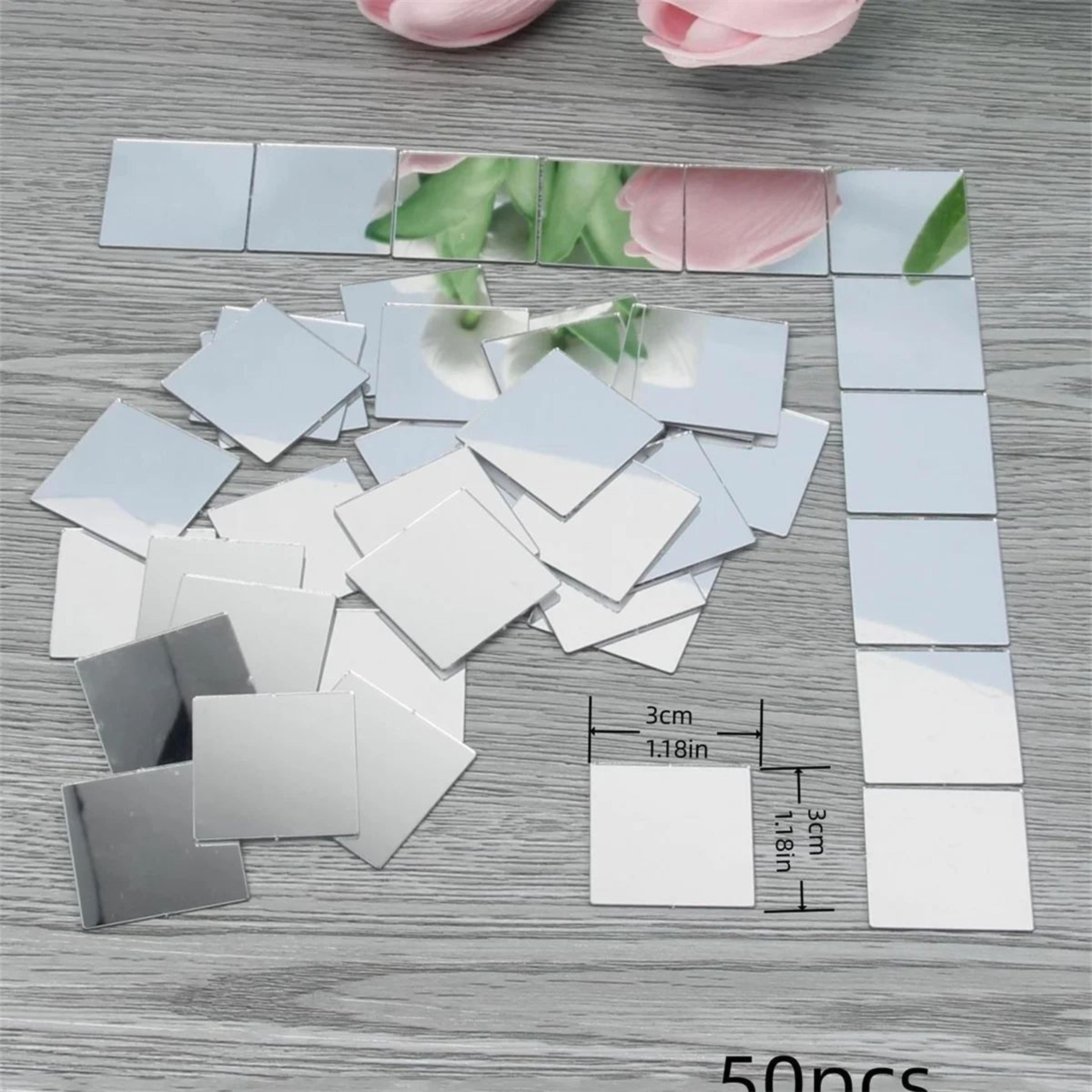 50 pcs mini square silver mirror tiles – decorative mosaic craft tiles for diy art, home wall & door decor
