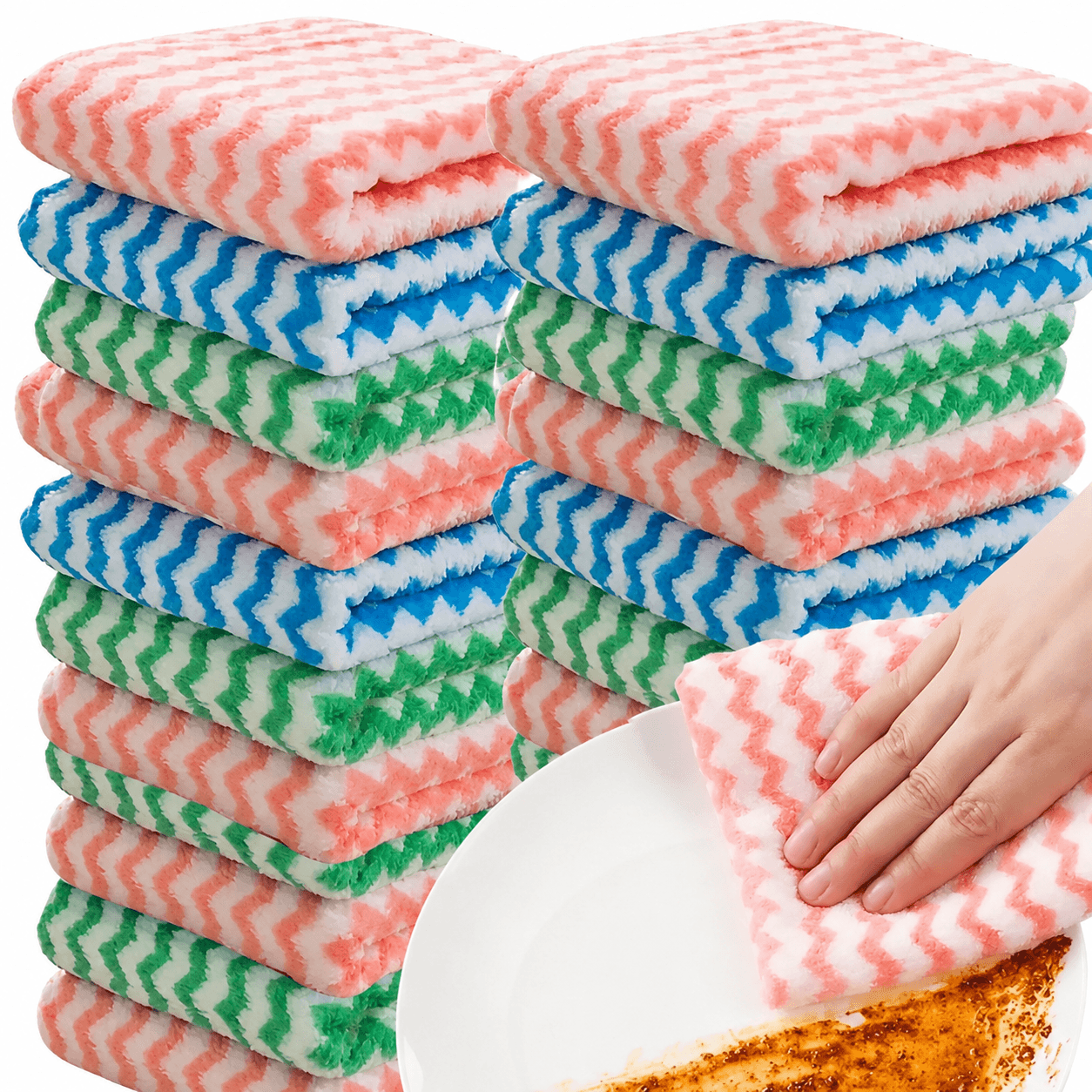 super absorbent coral fleece dish cloths – reusable kitchen cleaning towels for dishes, glass, countertops & household c