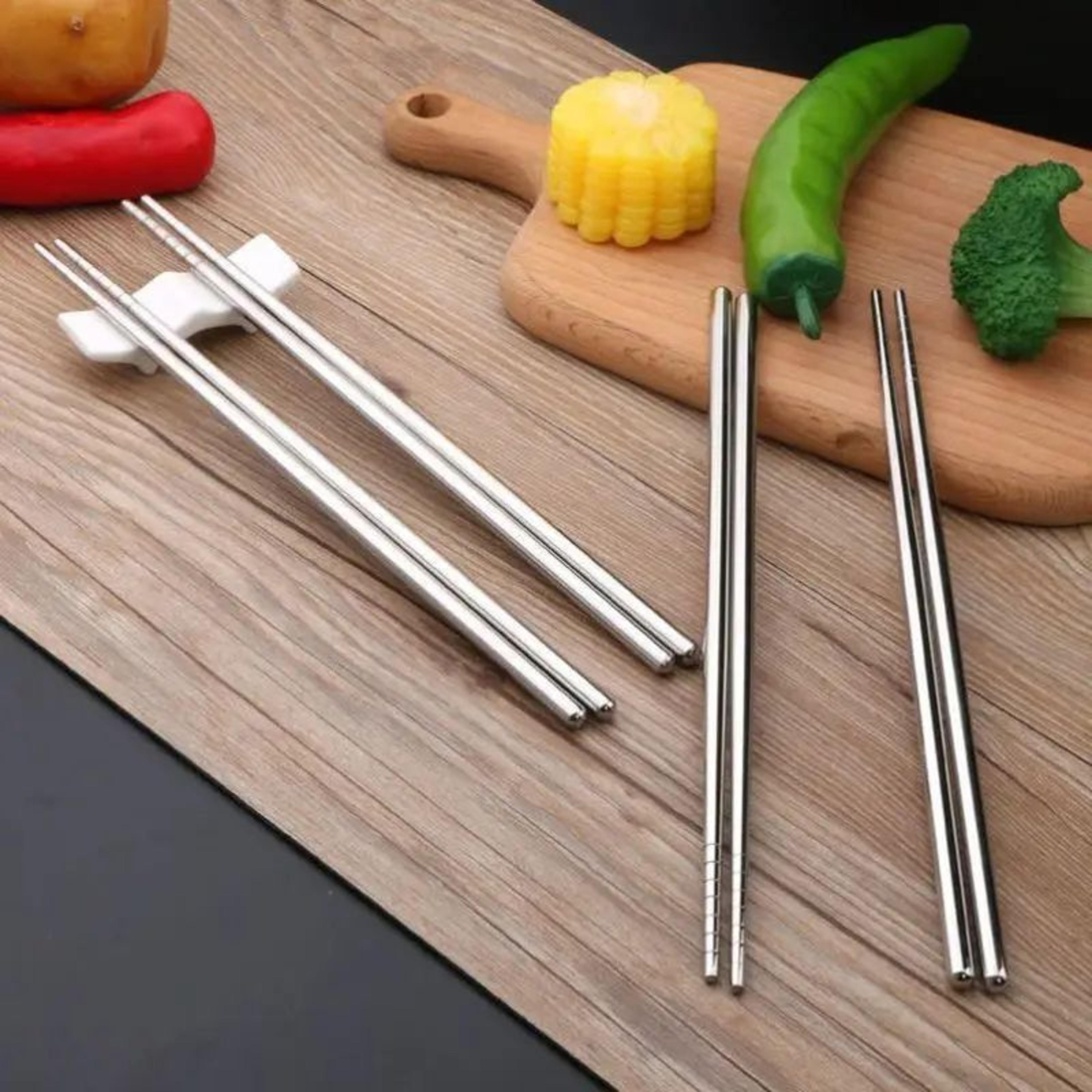 stainless steel reusable chopsticks set – japanese metal sushi chopsticks for everyday dining & kitchen tableware