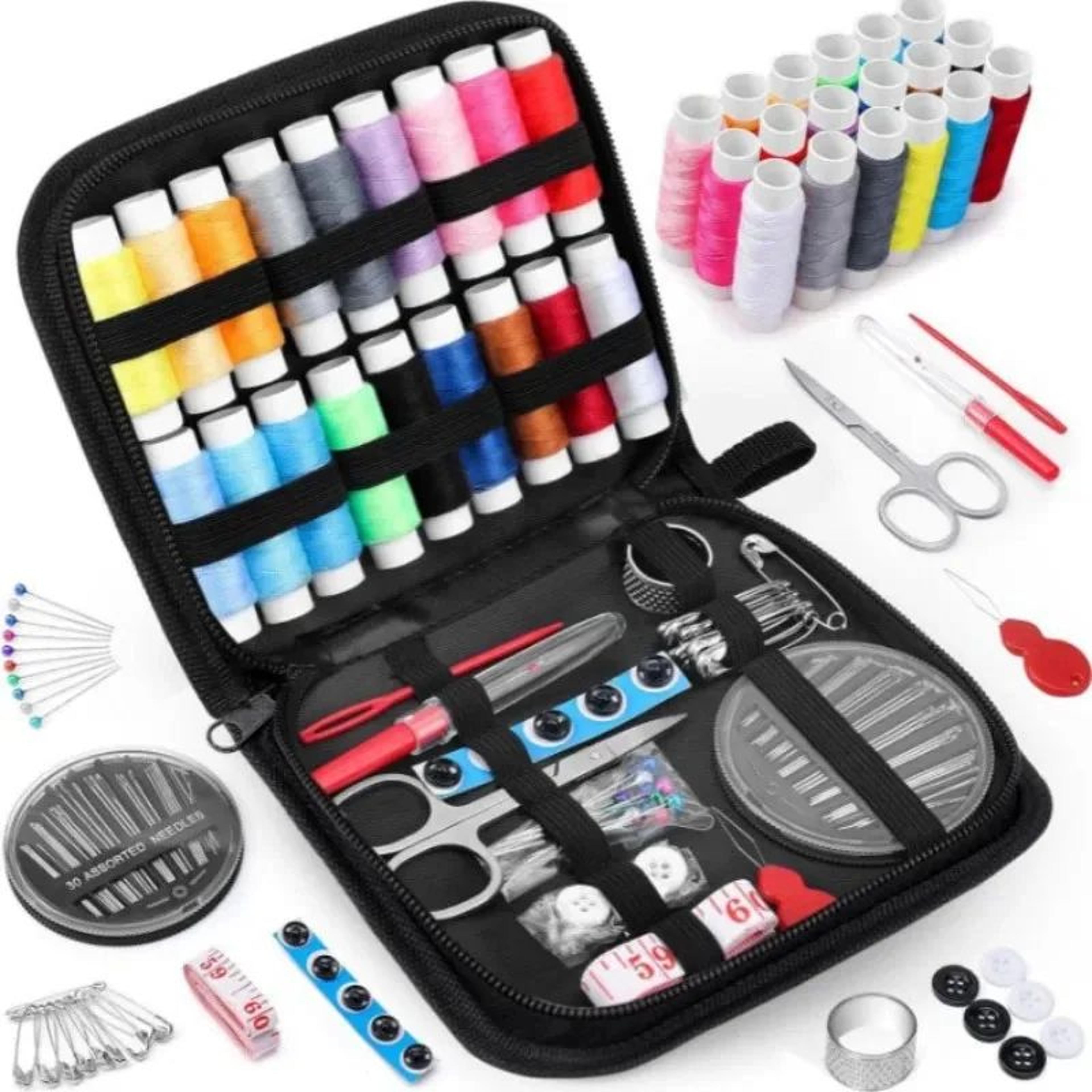 portable sewing kit with thread, needles, scissors & storage case – travel sewing repair kit for home & emergency use