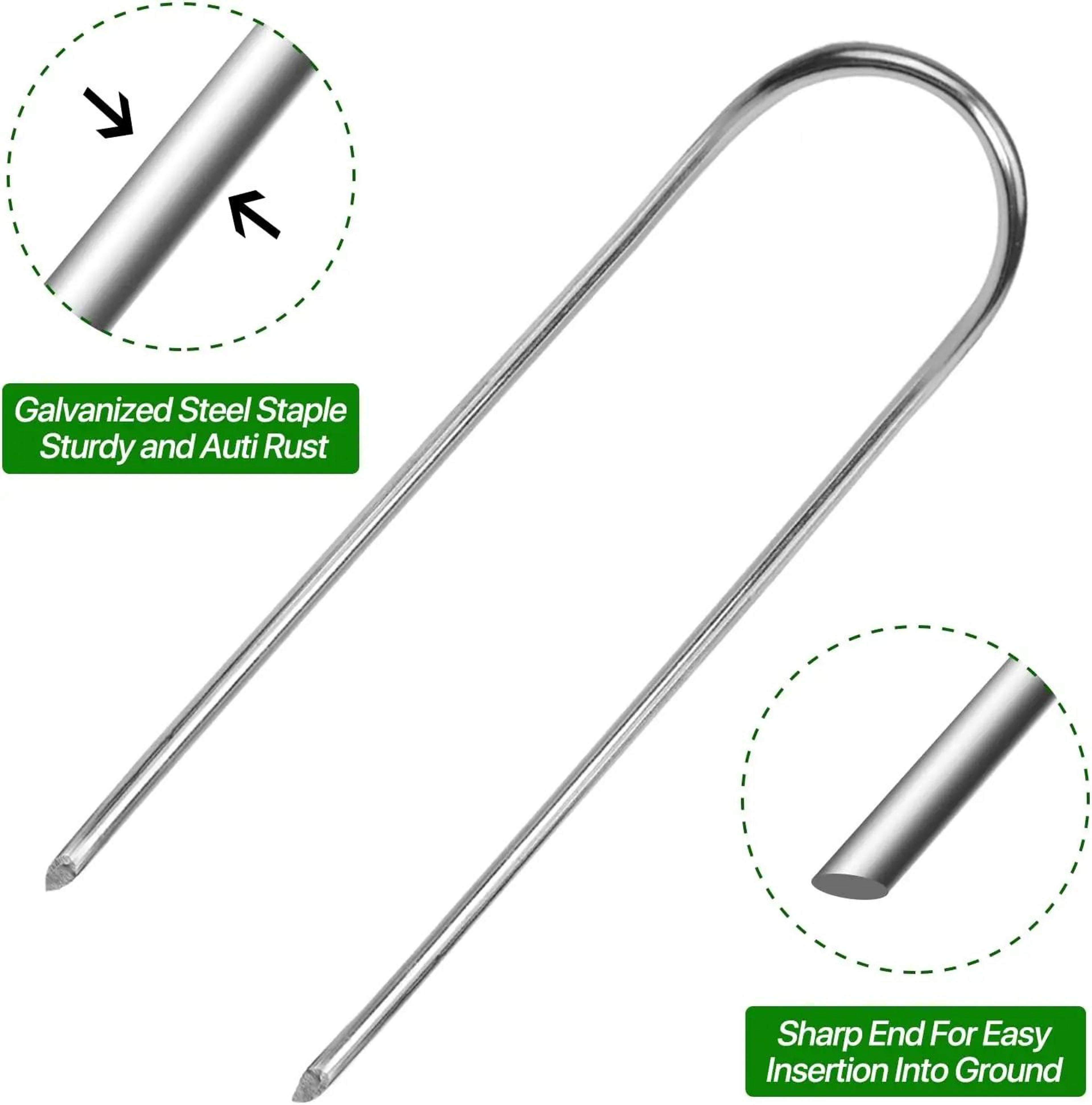 heavy-duty galvanized u-shaped garden staples – landscape sod pins & ground stakes for weed barrier, turf & fencing