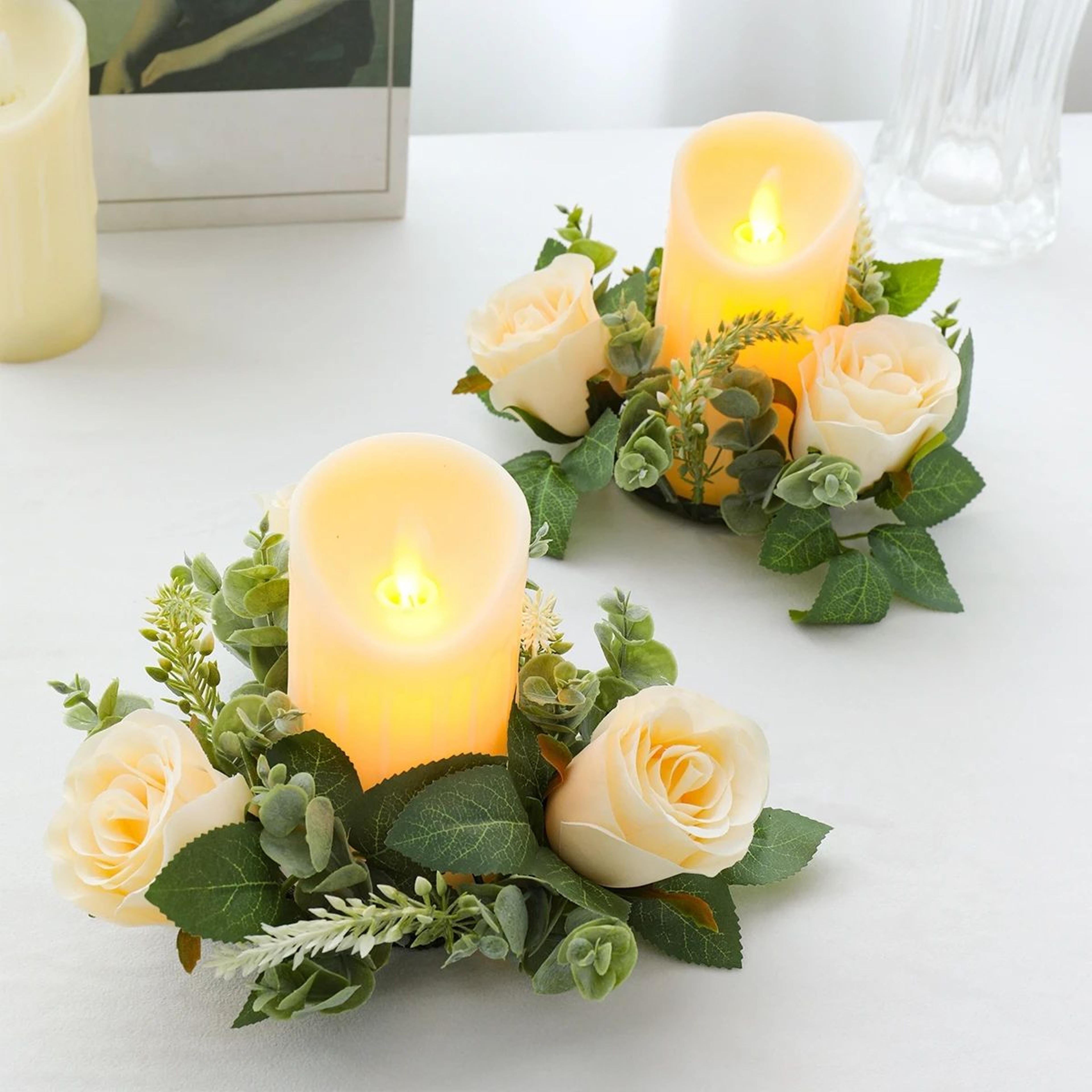 artificial rose flower candle ring wreath – decorative wedding centerpiece for parties, birthdays & home decor