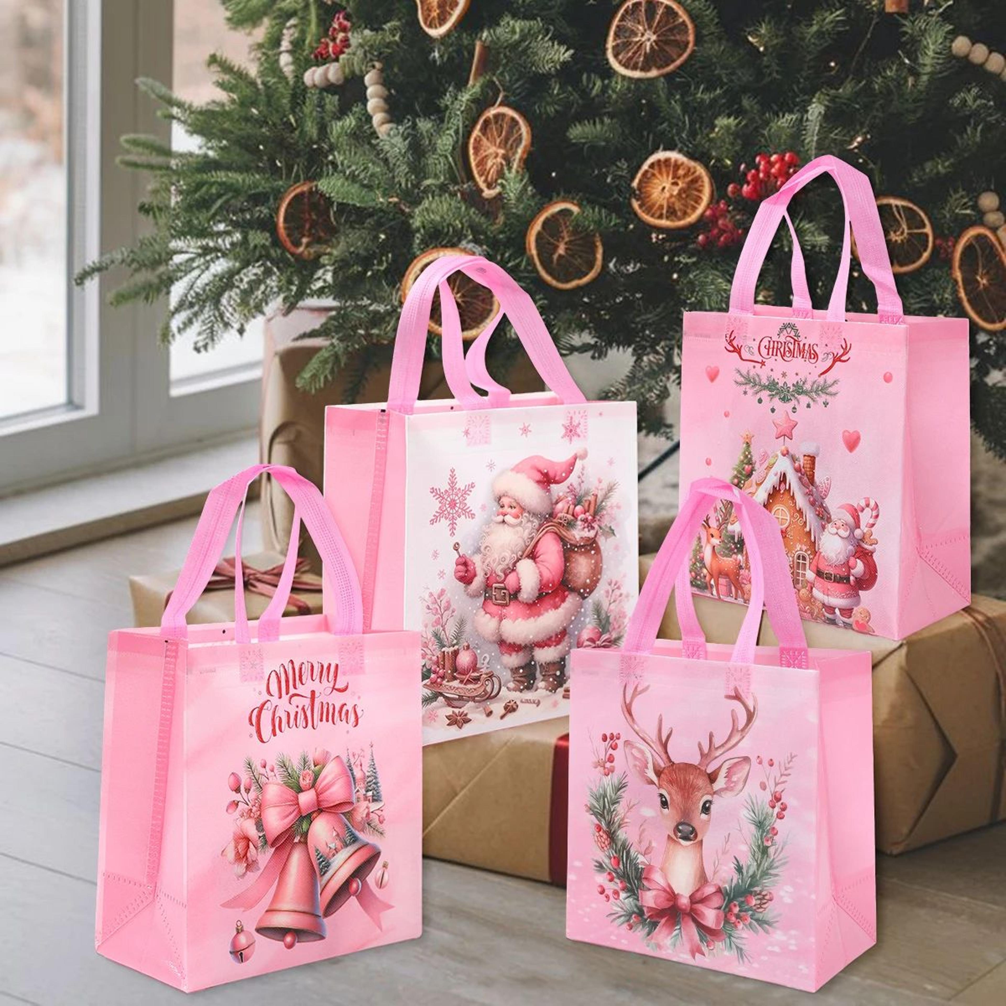 christmas gift bags with handles – reusable non-woven santa & snowman tote bags for holiday gifts & party favors