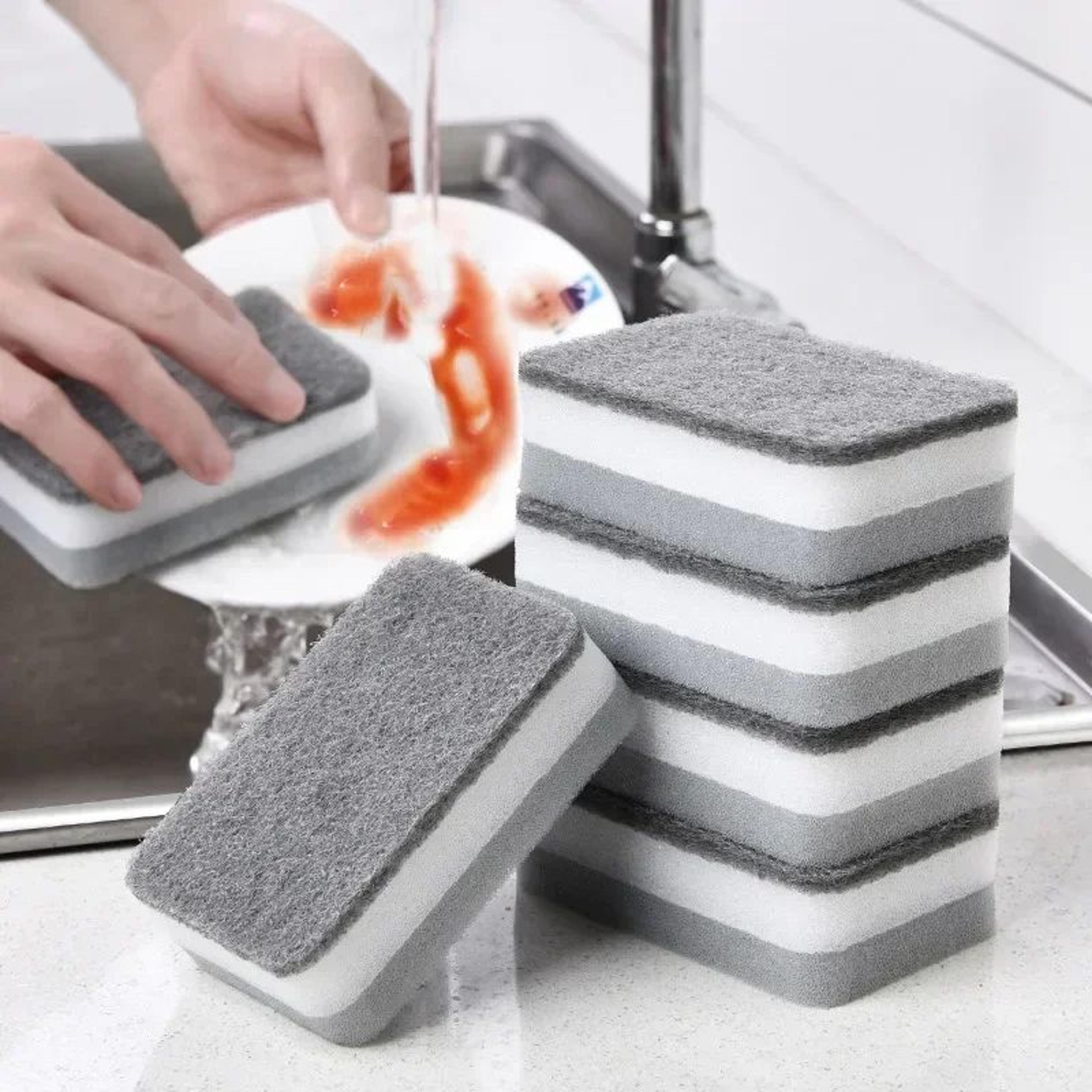 double-sided microfiber cleaning sponges – reusable absorbent scouring pads for kitchen, dishes & household cleaning