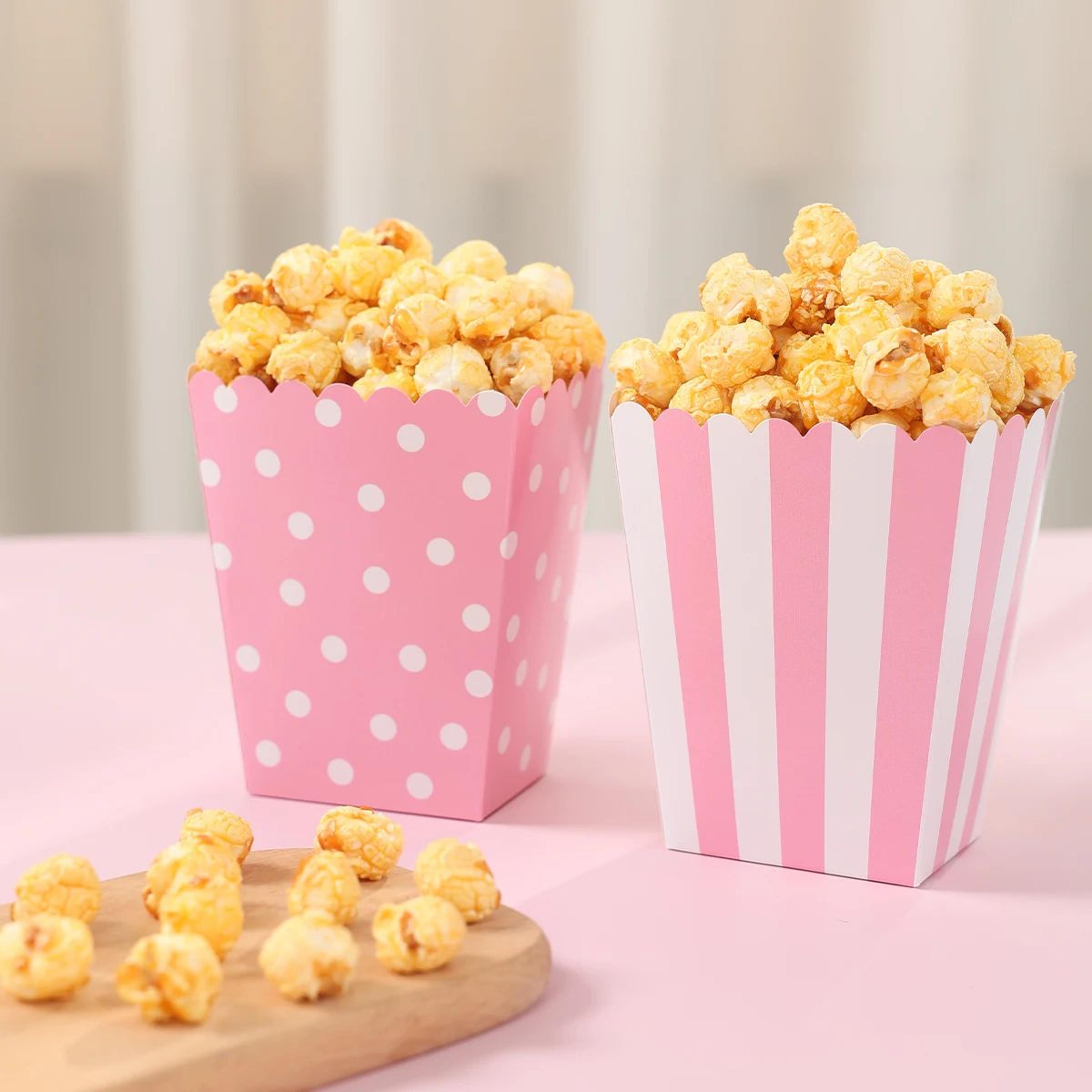 10pcs pink & white striped popcorn boxes – kraft paper candy favor treat containers for parties & movie nights