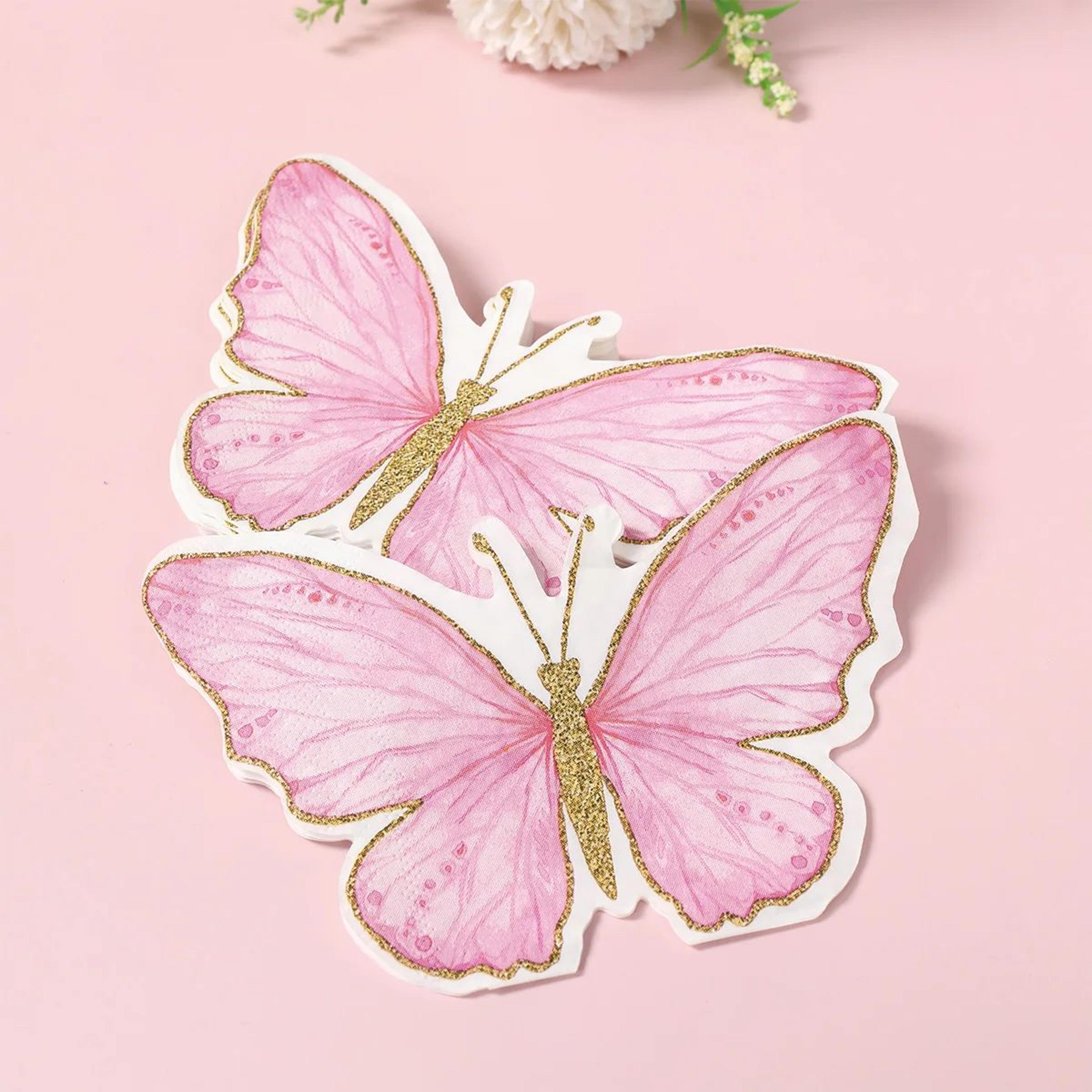 20pcs pink & purple butterfly paper napkins – disposable party napkins for birthday, baby shower & gender reveal