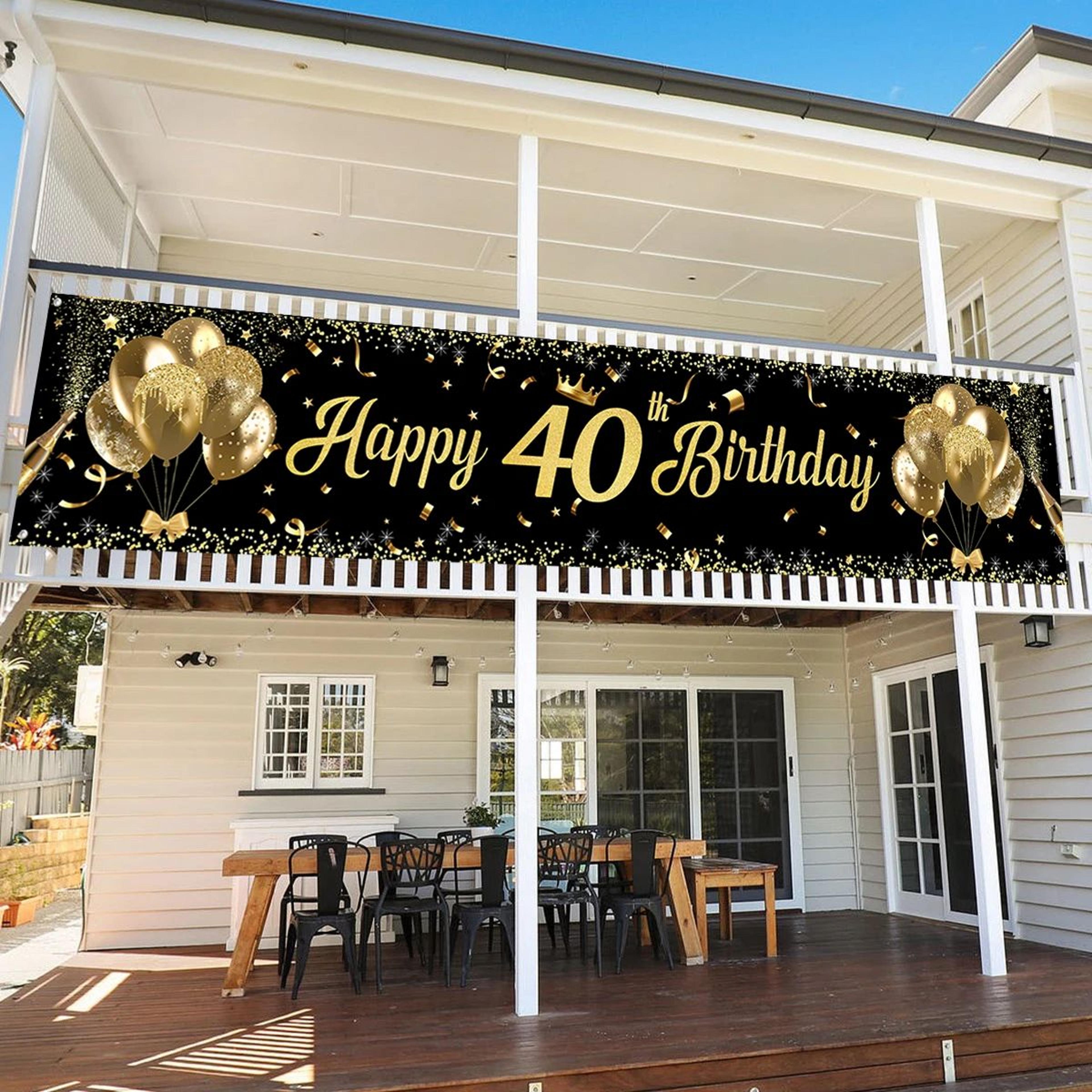 gold glitter birthday banner decorations –black & pink pvc party banner for 18th, 30th, 40th & 50th birthday celebration