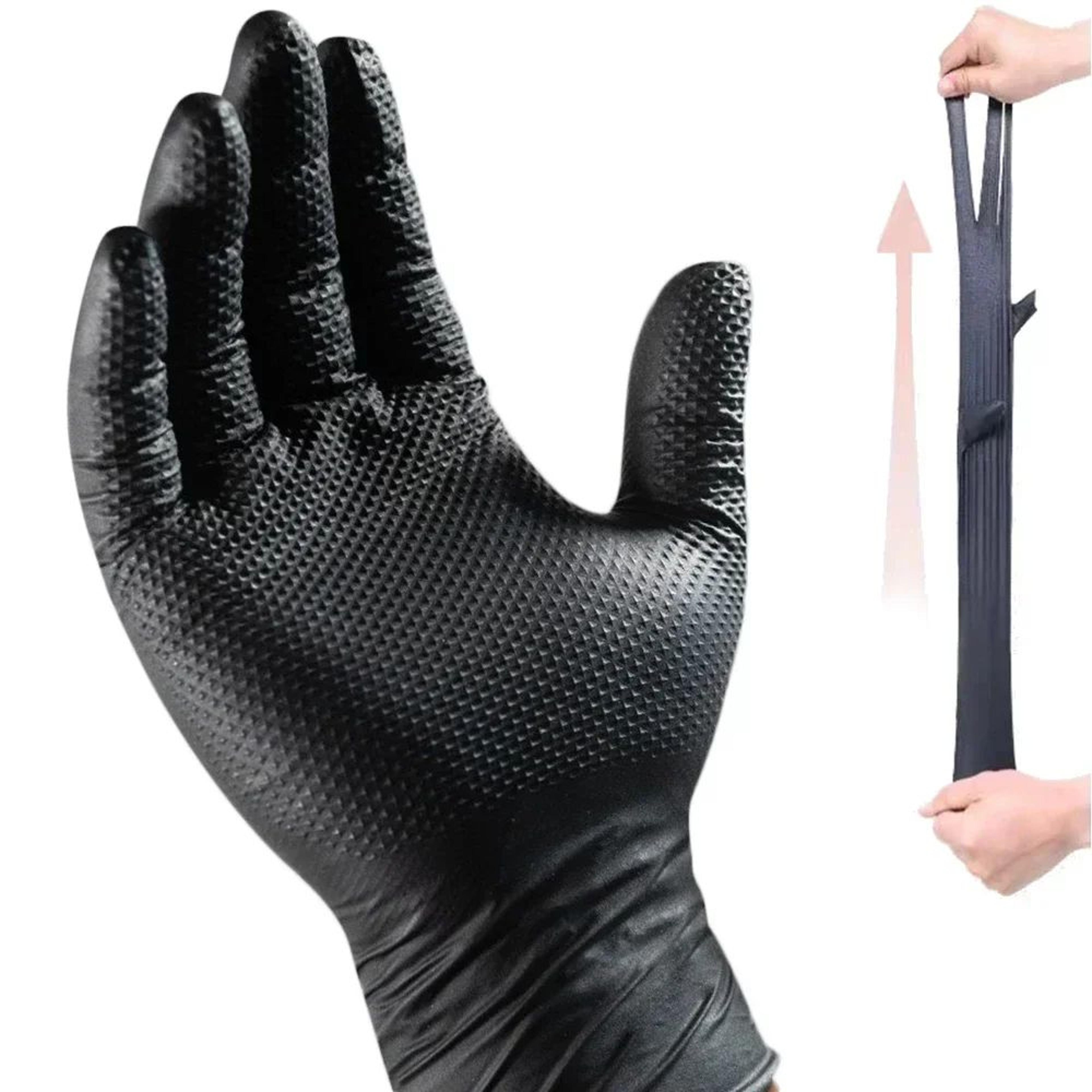 heavy duty 8 mil nitrile disposable work gloves – textured grip chemical resistant mechanic safety gloves, m/l/xl