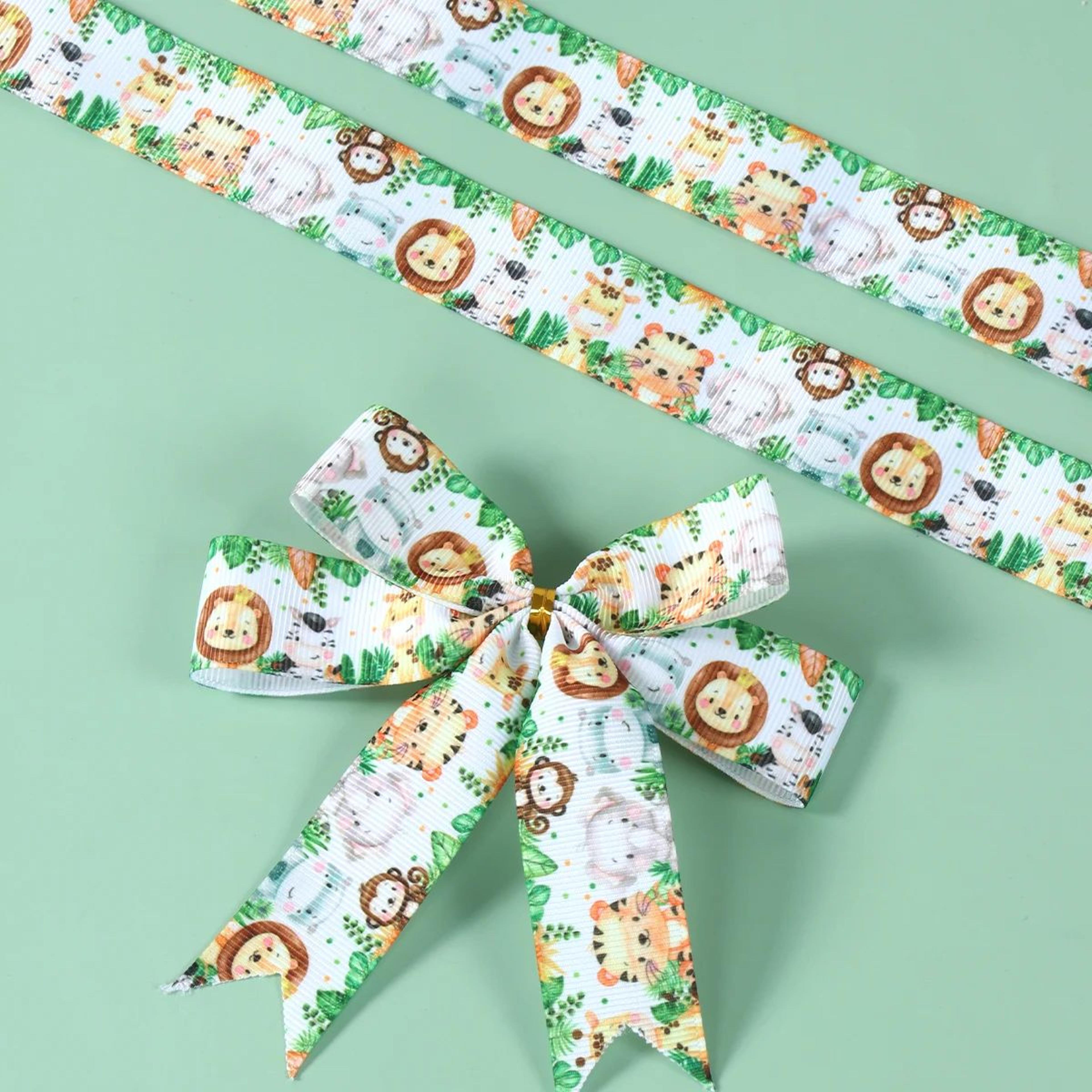 woodland animal theme wired ribbon – cute forest safari print silk ribbon for gift wrapping, baby shower & birthday
