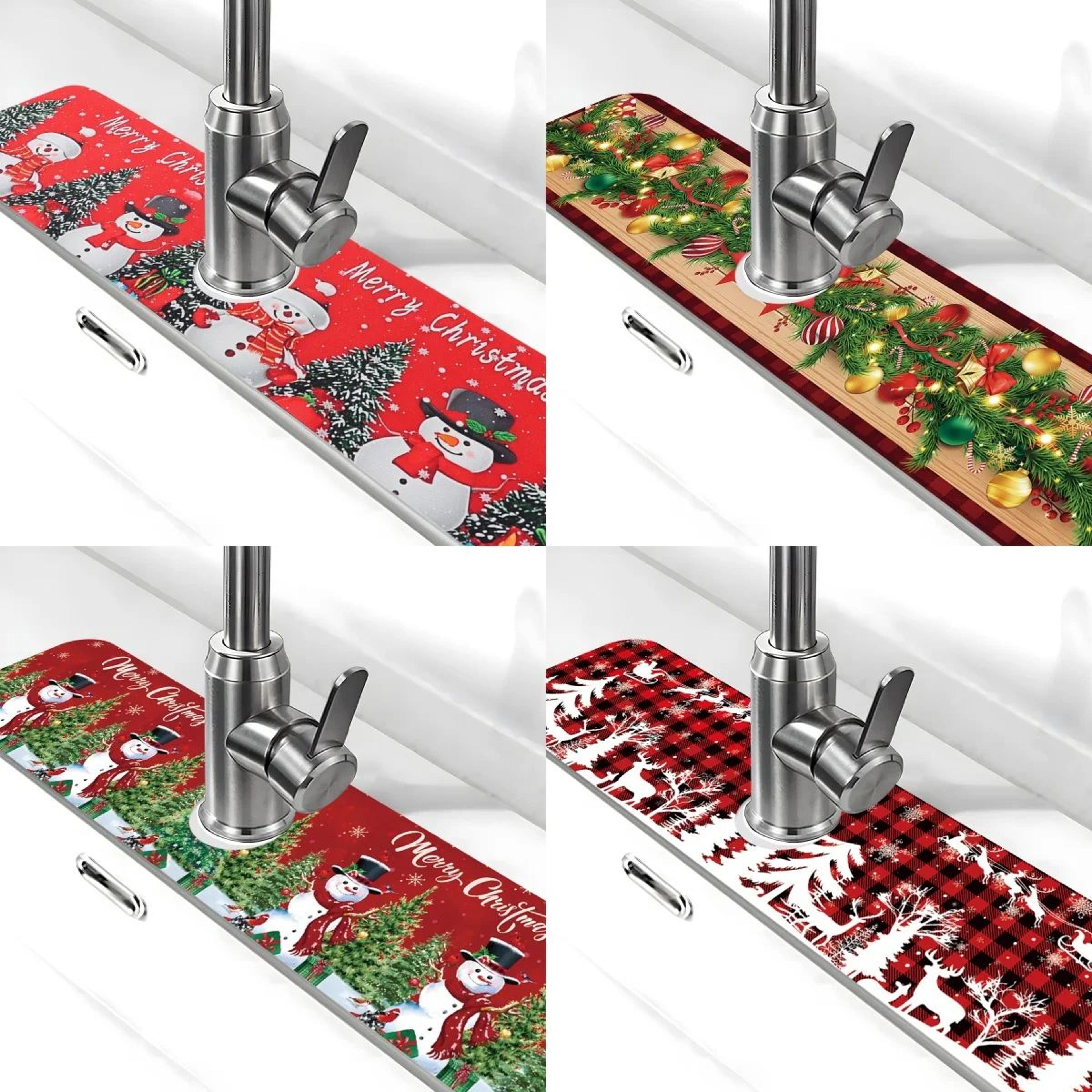 christmas kitchen absorbent sink faucet mat – merry christmas counter splash guard drying pad home decor 2025