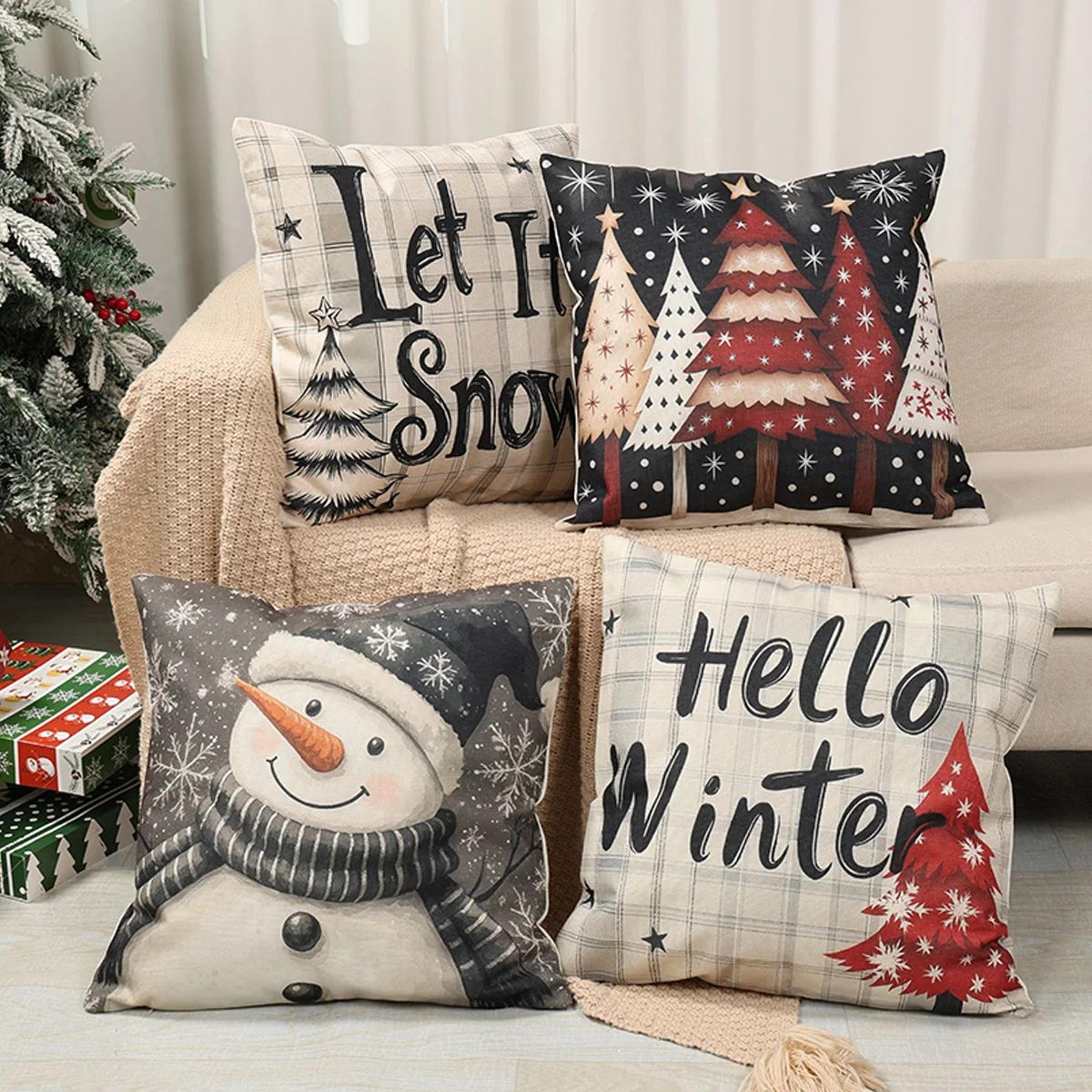 4 pcs christmas linen pillow covers – farmhouse xmas throw pillowcases for sofa, couch & holiday home decor