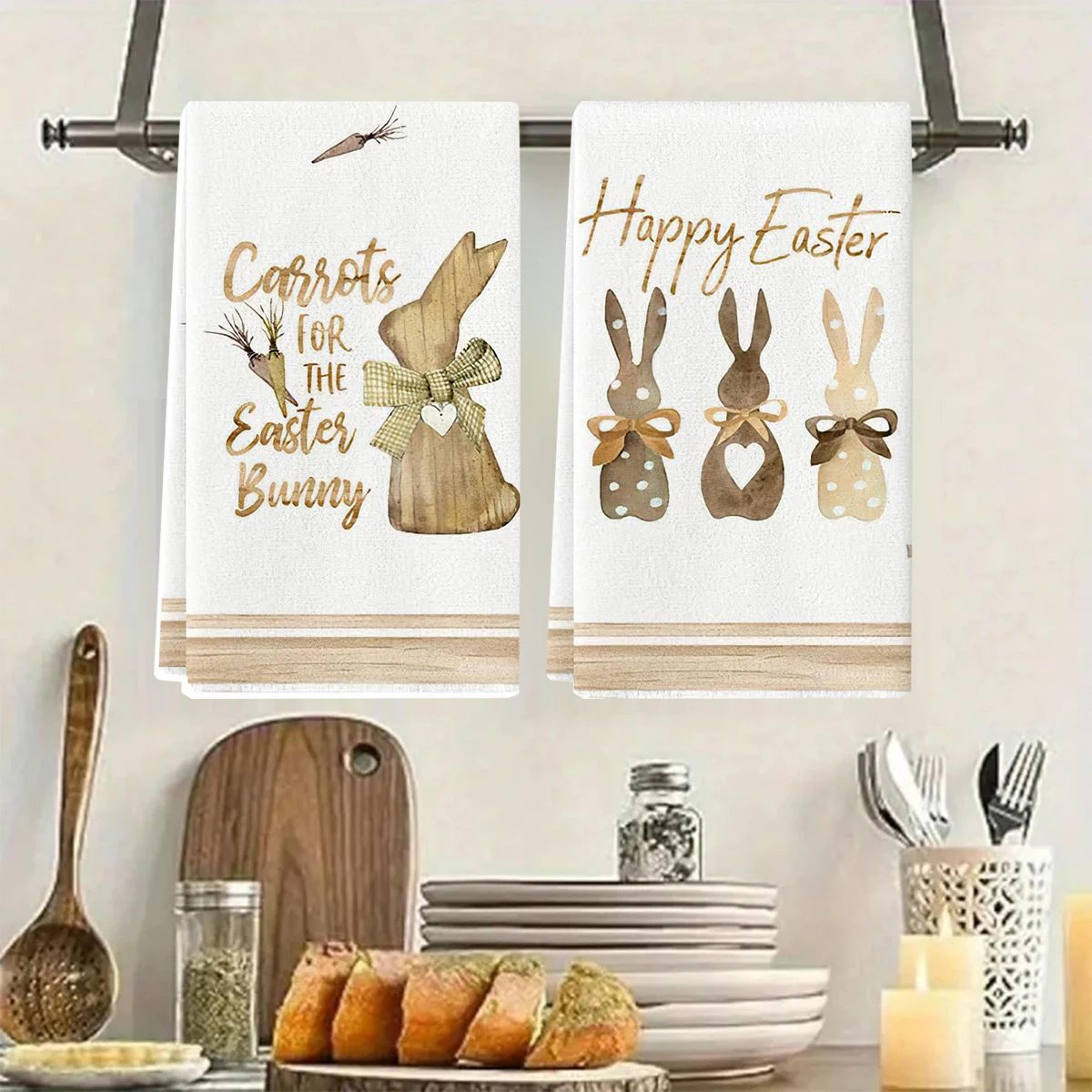 bunny print quick-drying kitchen dish towel – easter bunny pattern 100% polyester decorative dishcloth for spring home