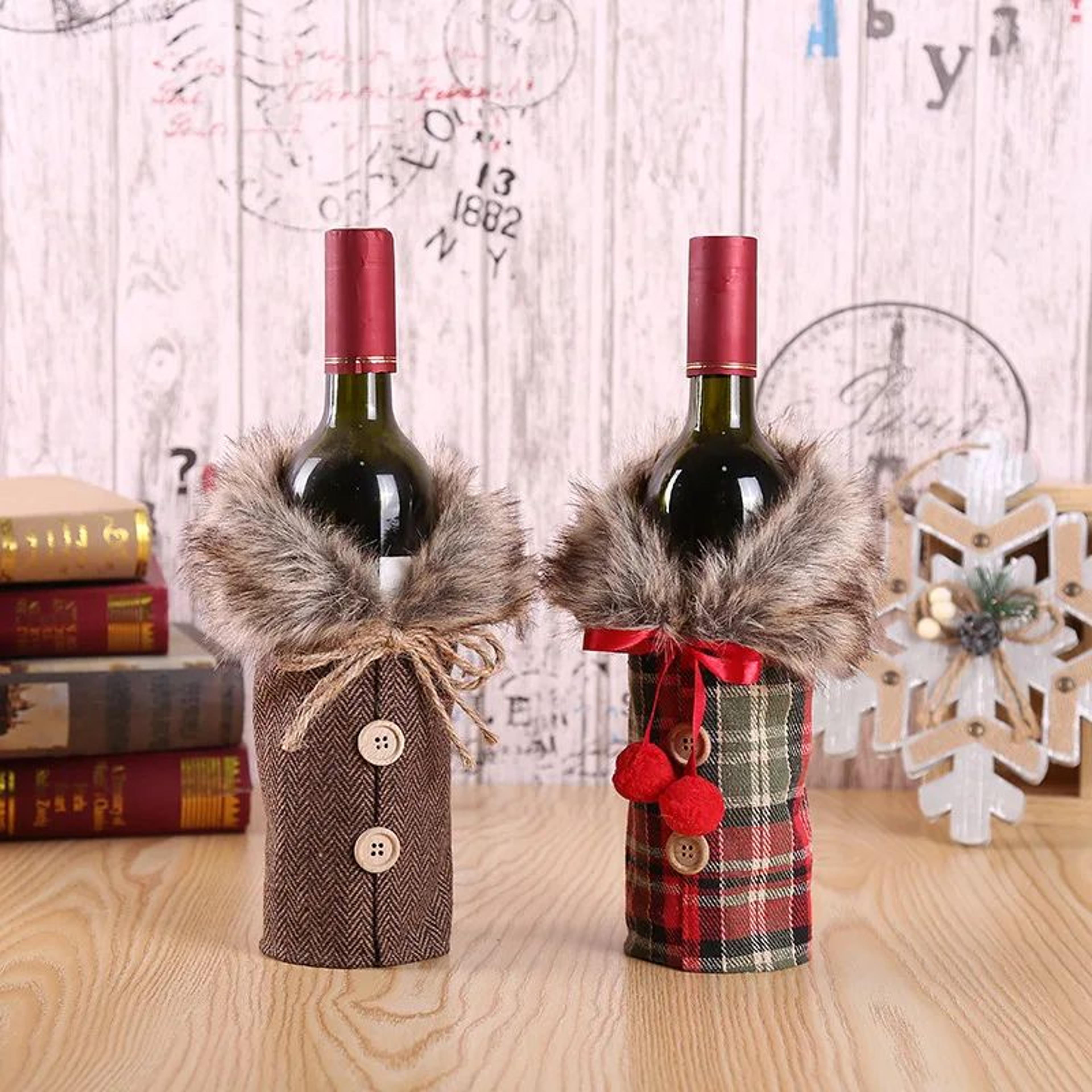 christmas wine bottle cover – festive xmas bottle sleeve decoration for holiday table, christmas & new year party gift