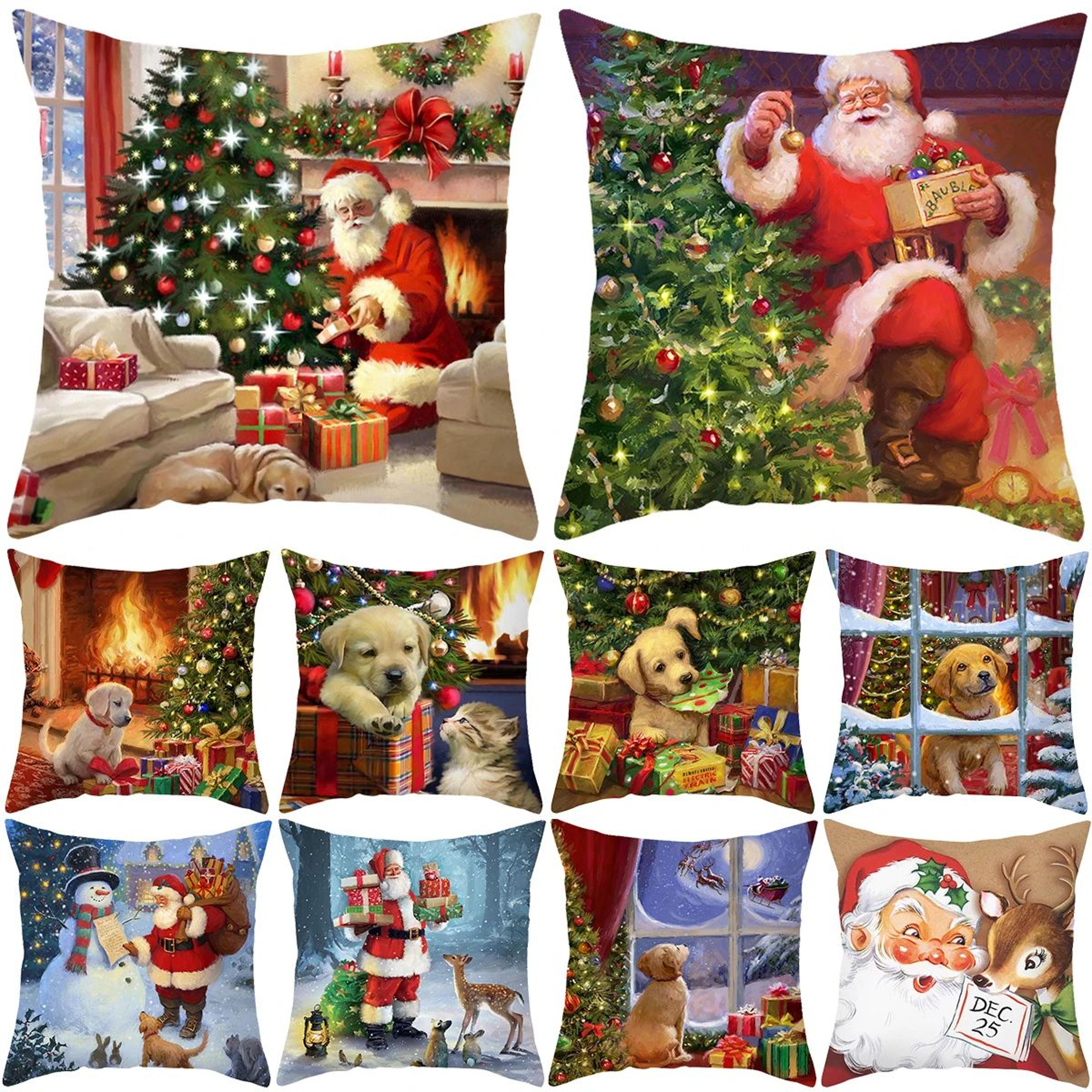 christmas santa cushion cover – decorative polyester cotton throw pillow case for sofa & holiday home decor