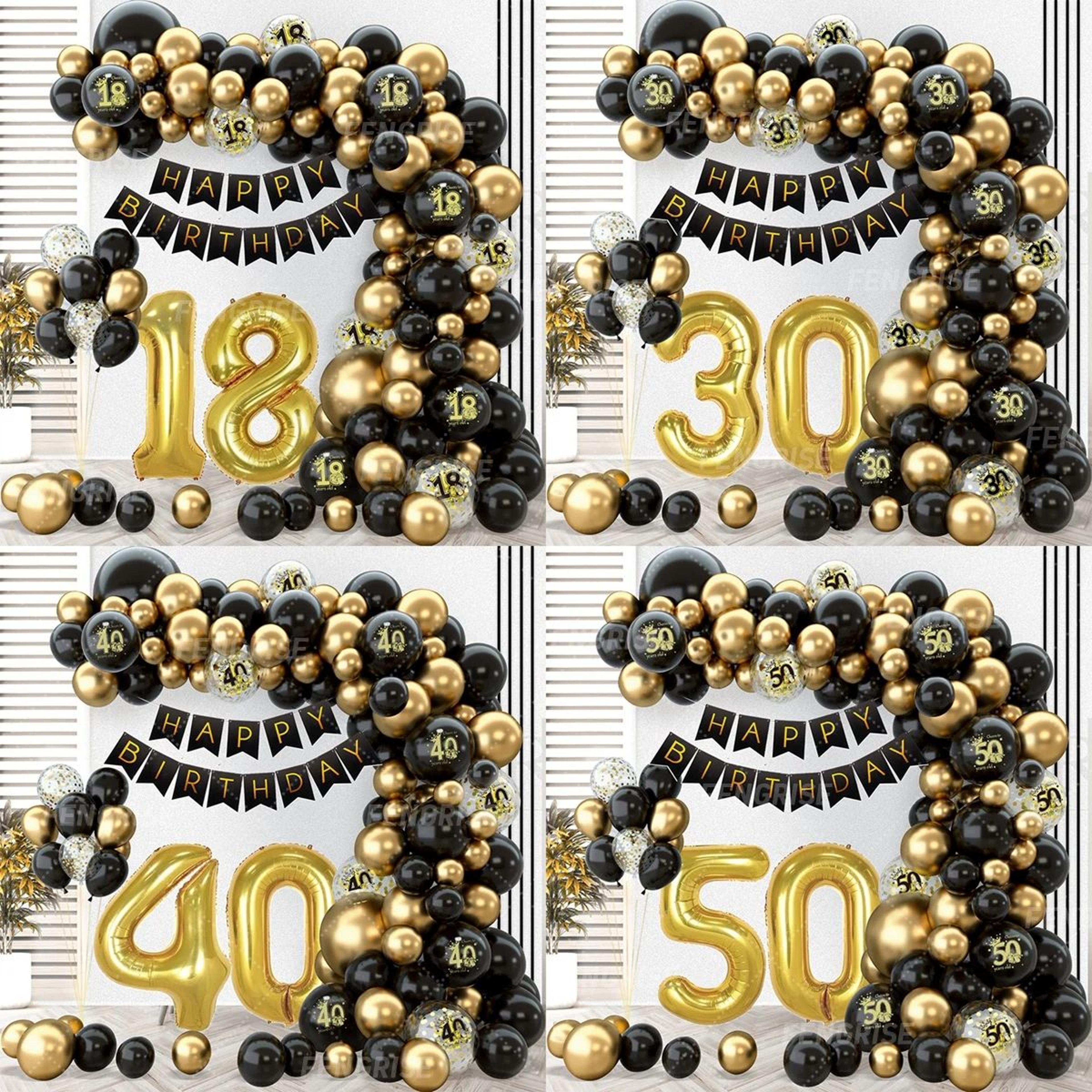 black & gold balloon garland arch kit – happy birthday balloon with confetti latex balloons for 18th, 30th, 40th & 50th