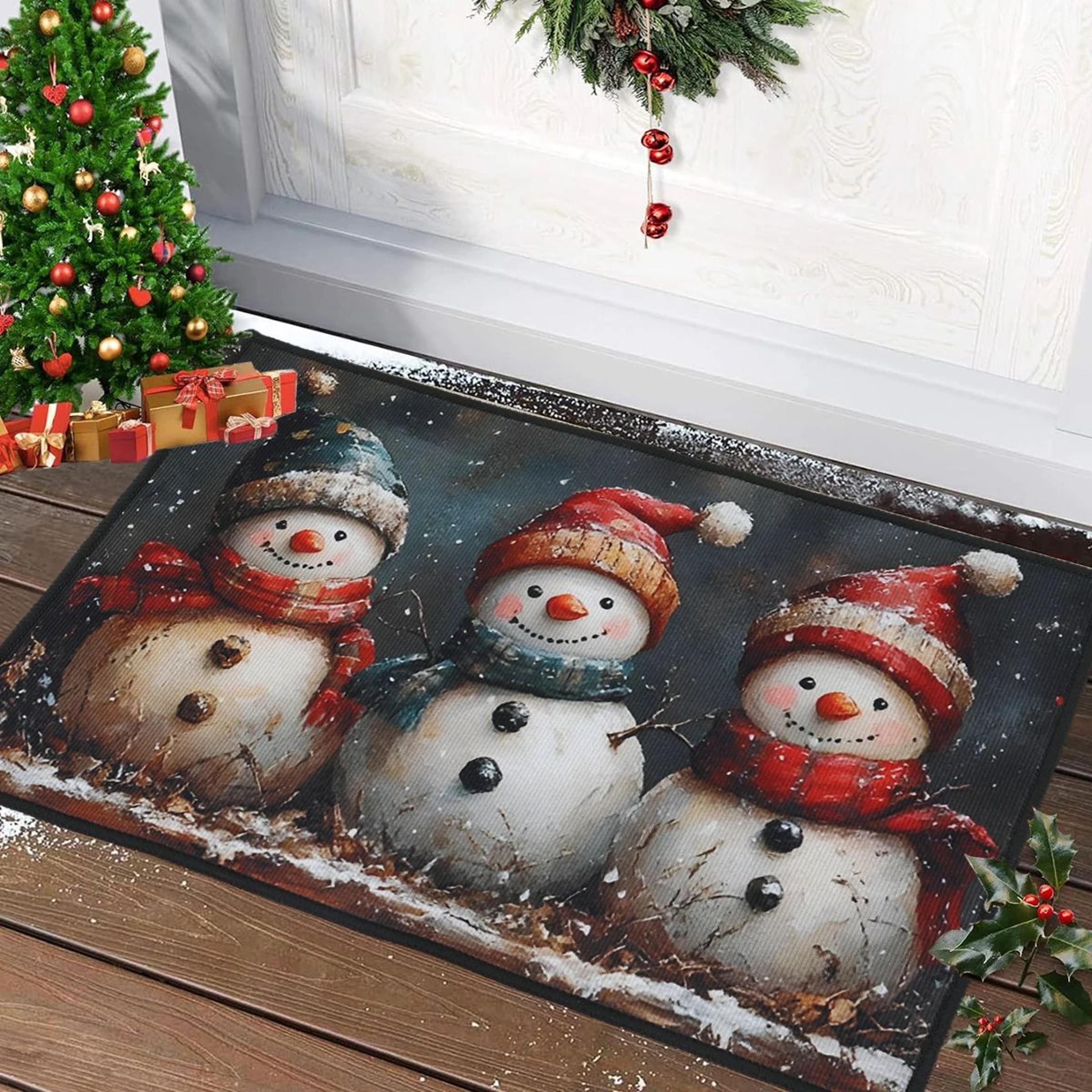 christmas snowman welcome doormat – merry christmas outdoor entrance rug for home entryway holiday & new year decor