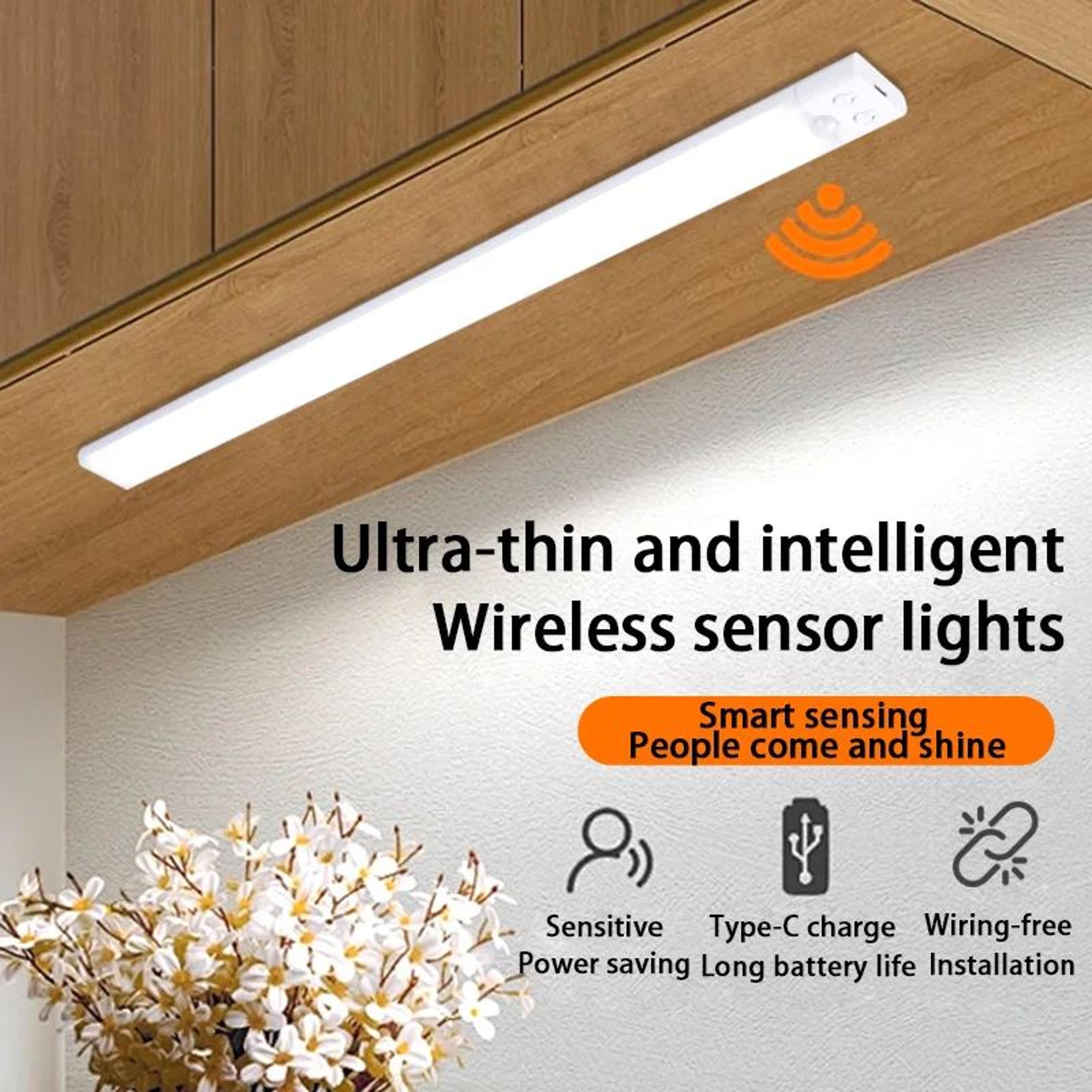wireless rechargeable led under cabinet motion sensor light – ultra thin 3 color night light with usb-c charging