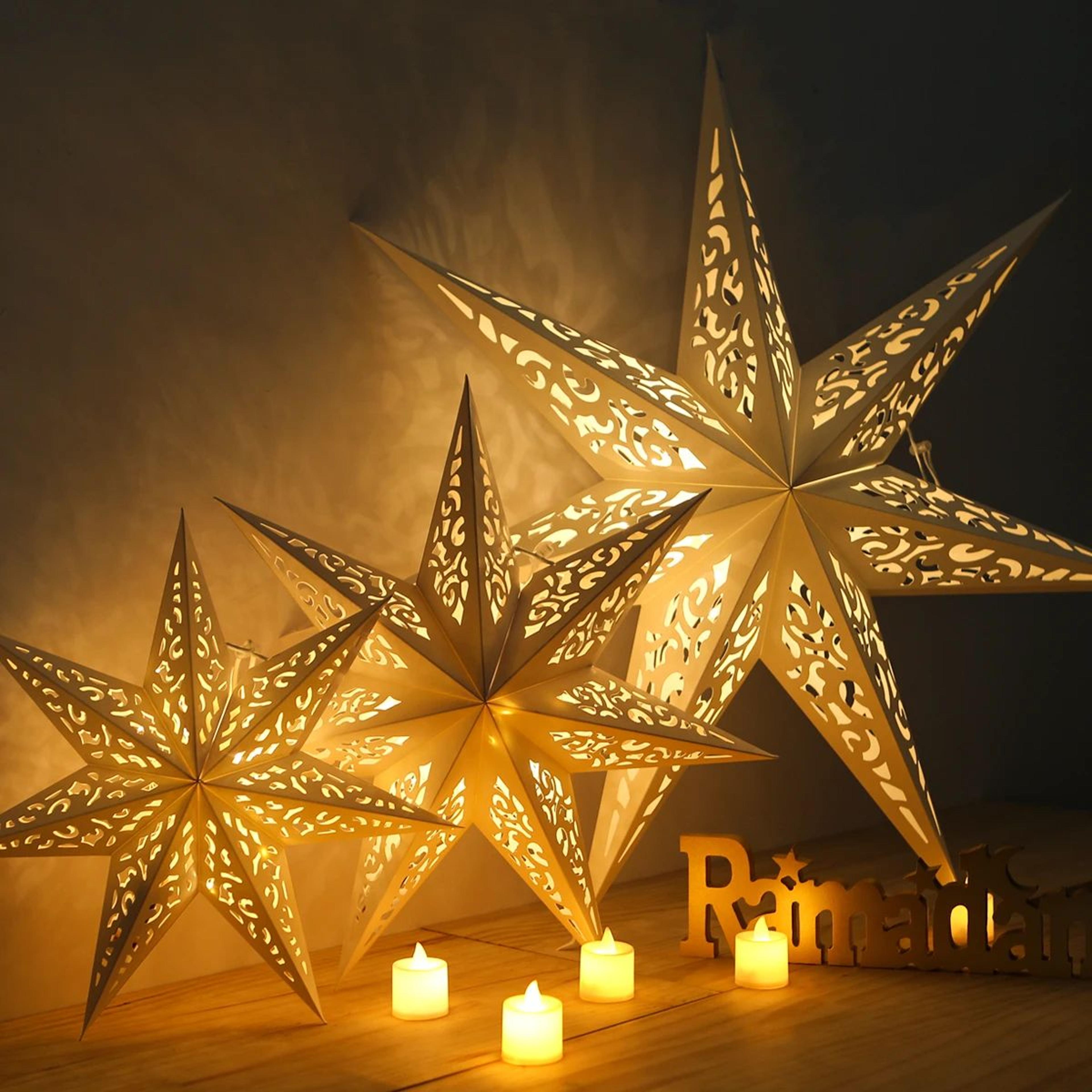hollow star hanging pendant – eid mubarak ramadan kareem paperboard hanging decoration for islamic party & christmas