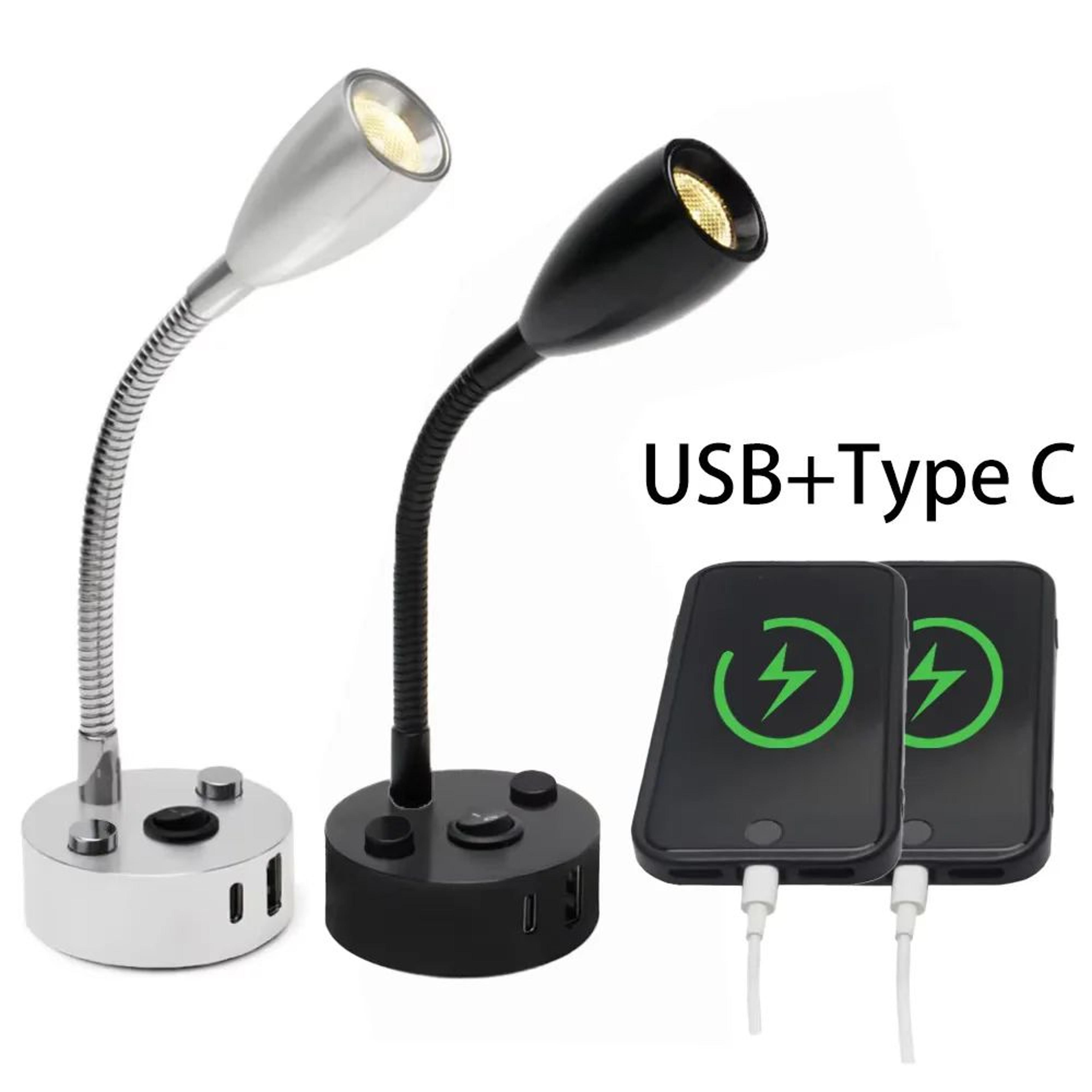 12v–24v led rv reading light with usb-a & 20w usb-c fast charging – touch dimmable flexible gooseneck lamp