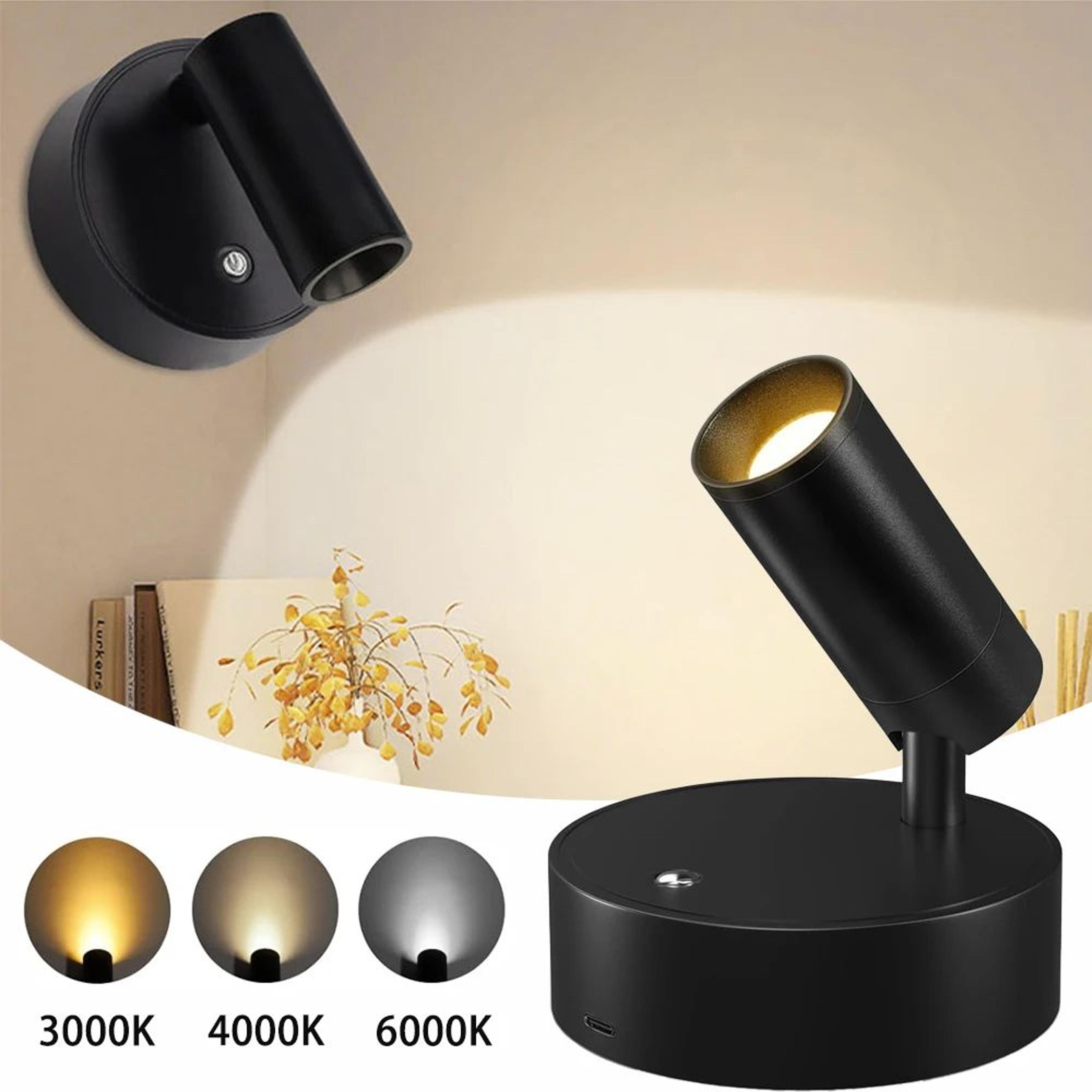 usb rechargeable magnetic led wall lamp – 360° rotating cordless touch dimmable bedside cabinet light, 3 color modes