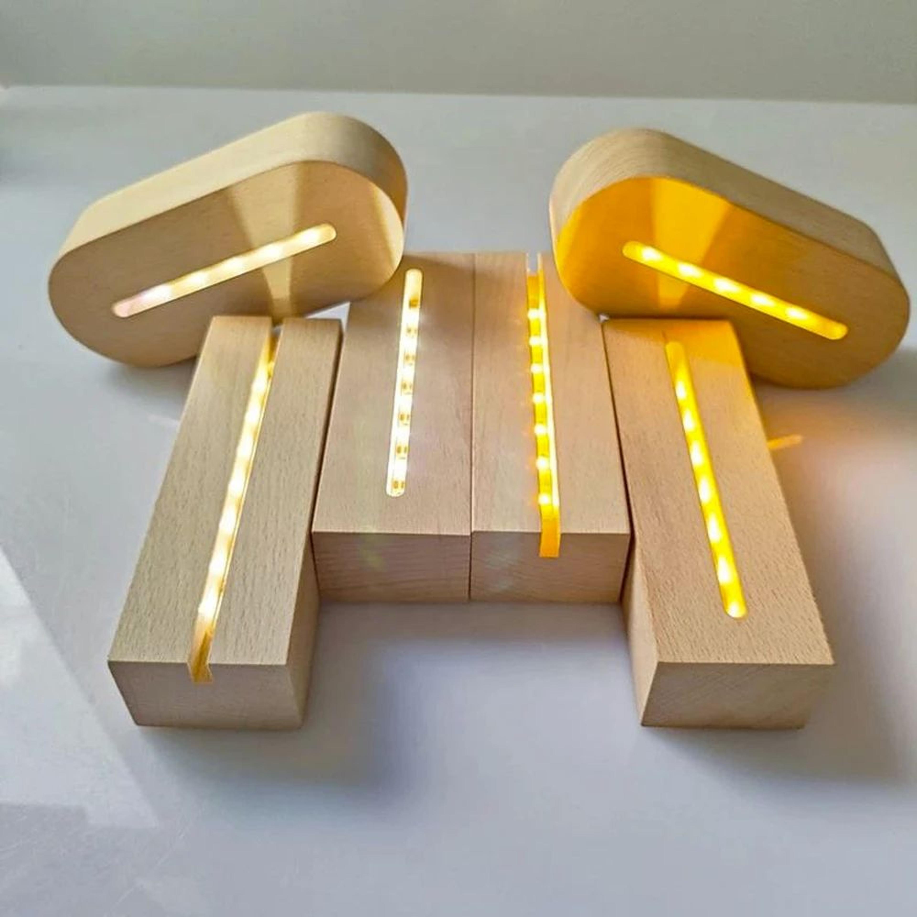 beech wood led light display base – aaa battery powered stand for acrylic, crystal, resin & glass art displays