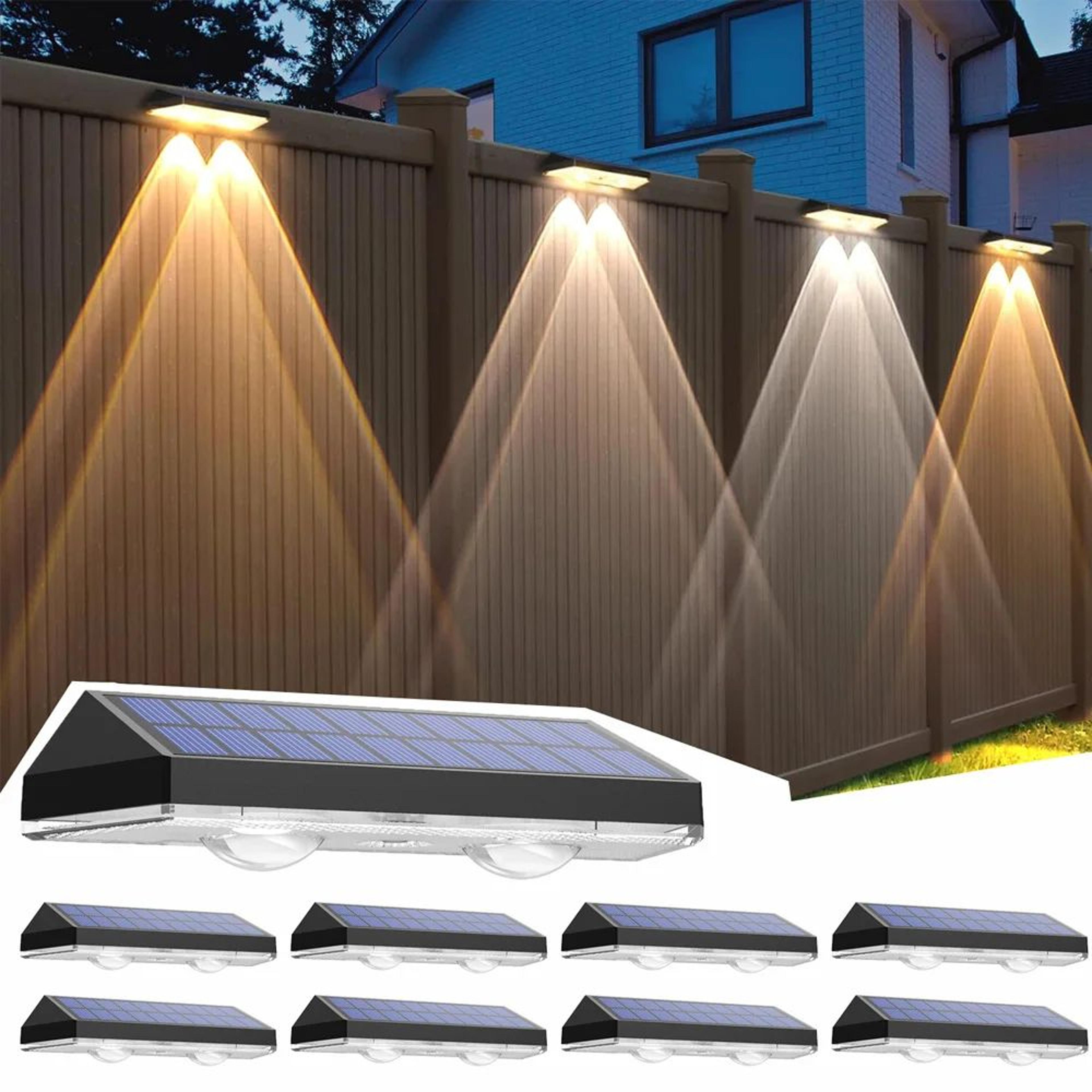 solar led fence & deck lights – ip65 waterproof outdoor path, stair & wall lights with 3 color temperatures, rgb modes