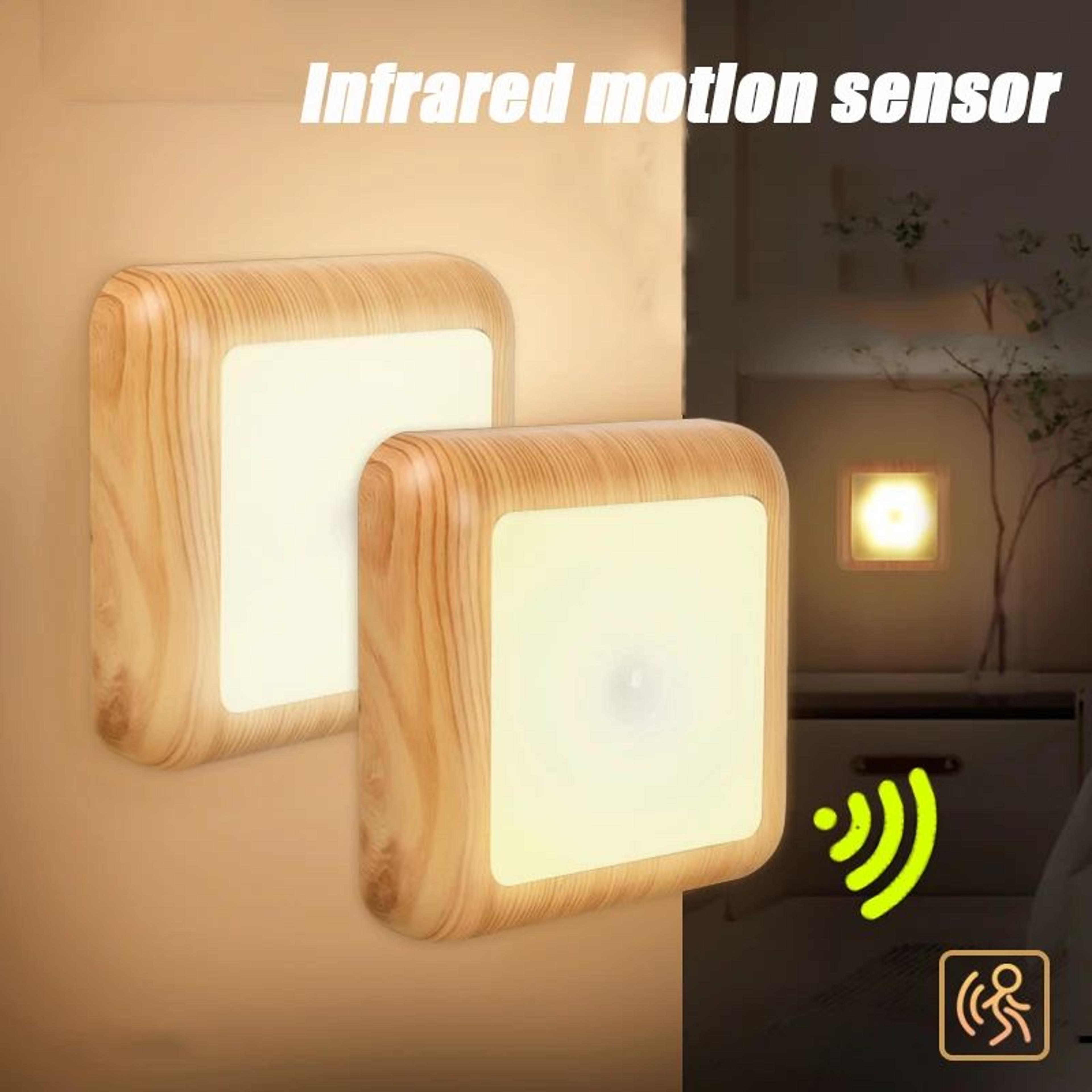 wood grain motion sensor led night light – wireless battery powered smart closet cabinet light for stairs, hallway & bed