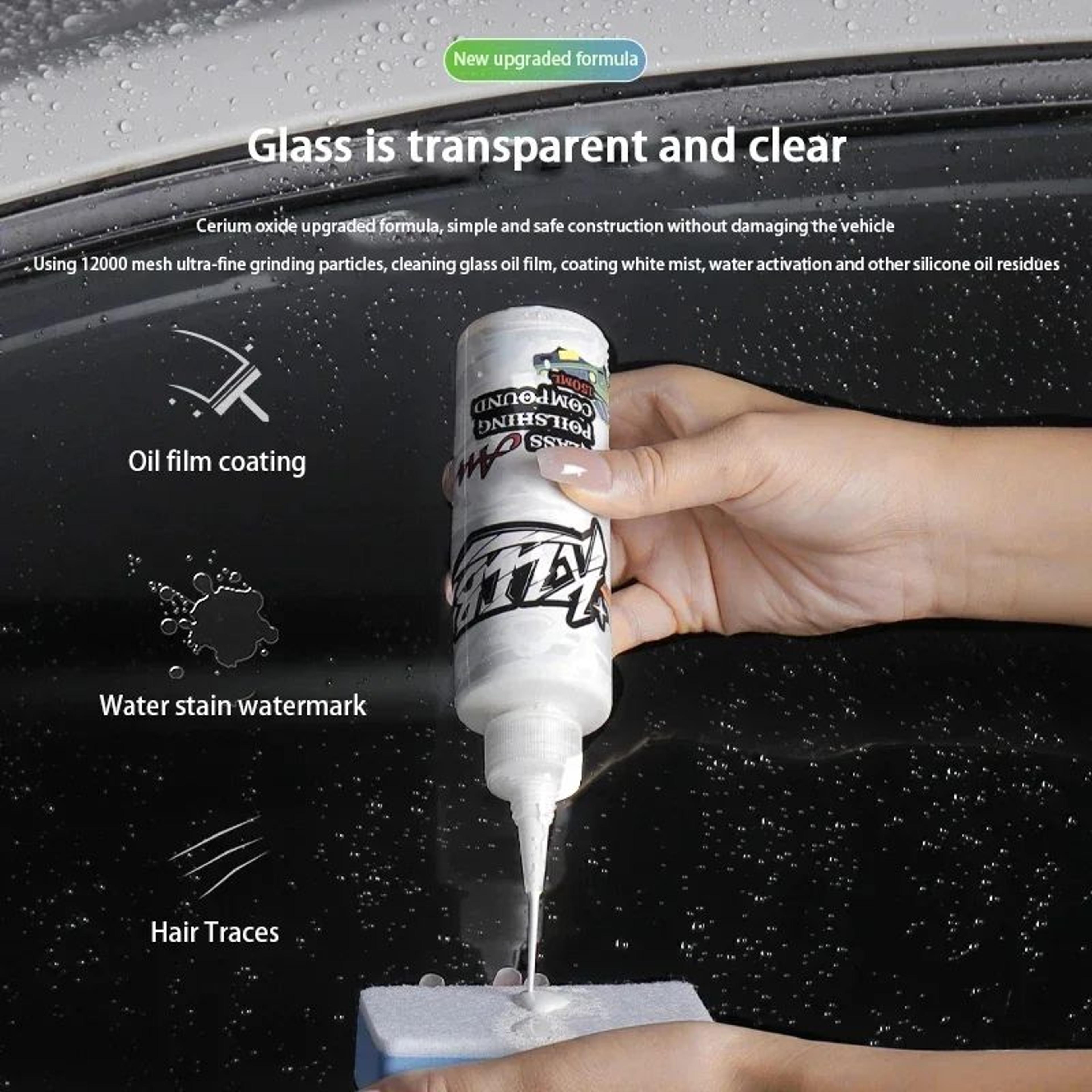 car windshield glass polishing agent – cerium oxide scratch remover, water spot & oil film cleaner with protective glass