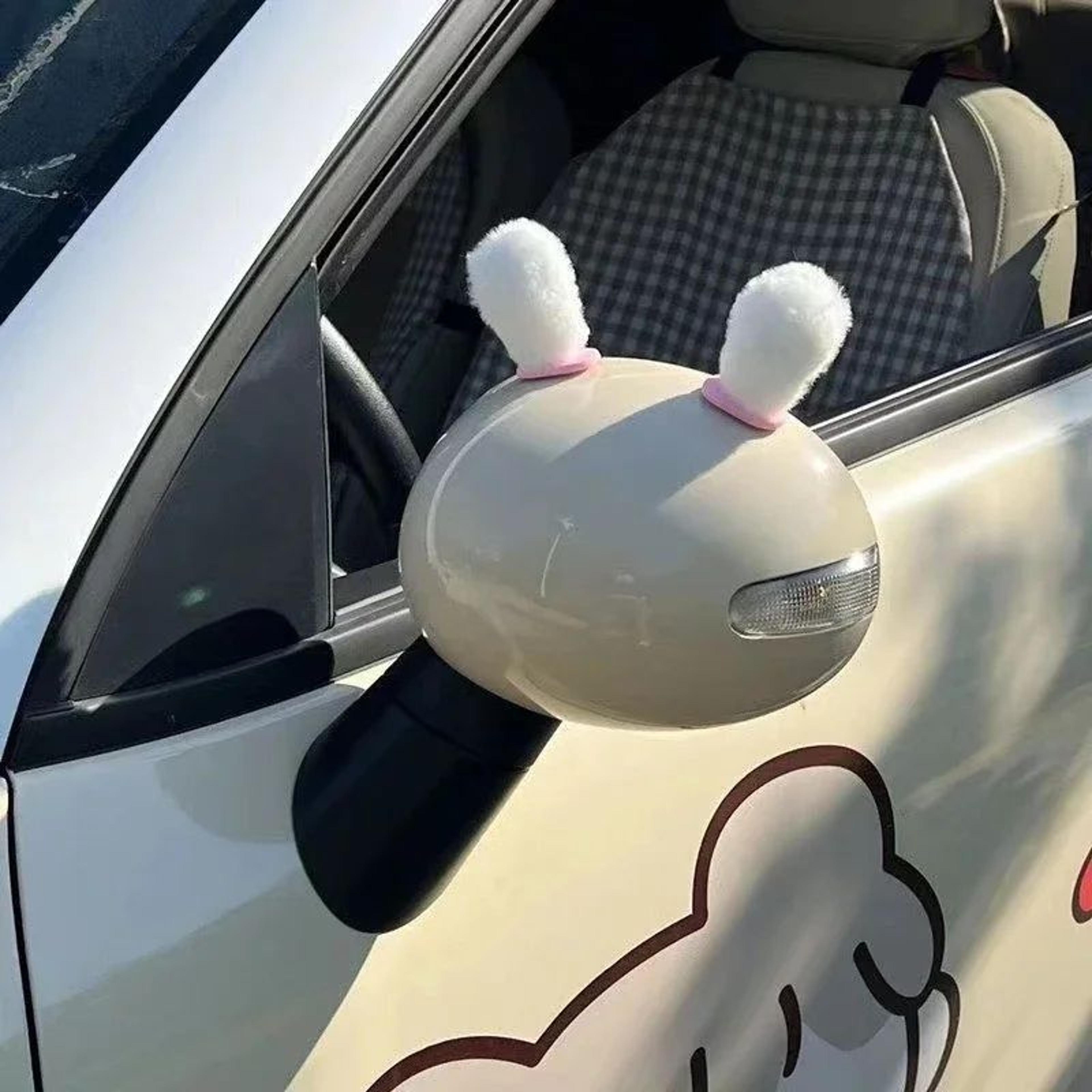 1 pair 2.4 in plush rabbit ears car mirror ornament – cute interior rearview mirror decoration accessories