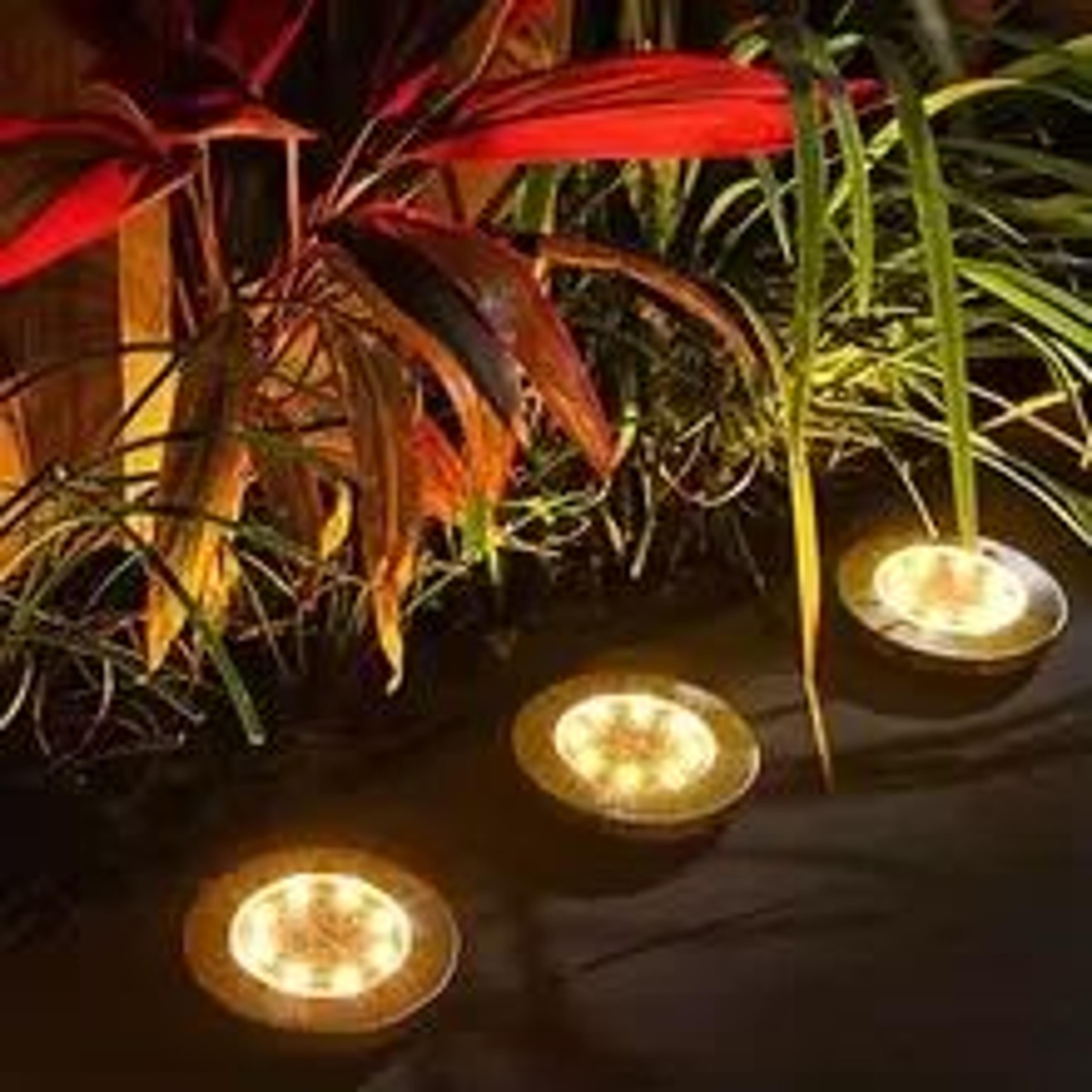 4 pcs 8 led solar disk ground lights – waterproof outdoor buried landscape pathway, deck & garden spotlights