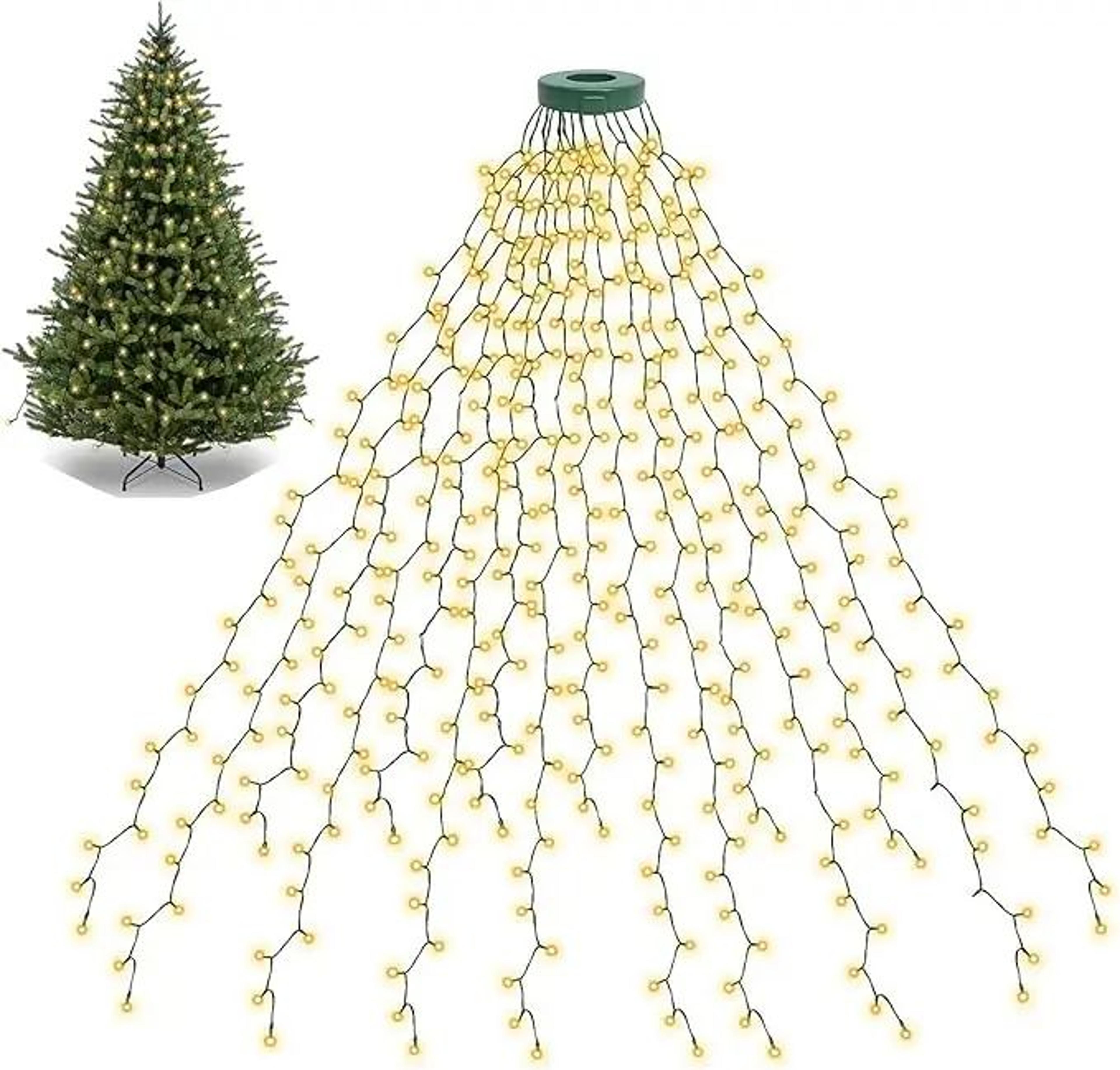 led ring christmas tree topper waterfall lights – waterproof 12v outdoor tree & garden string lights