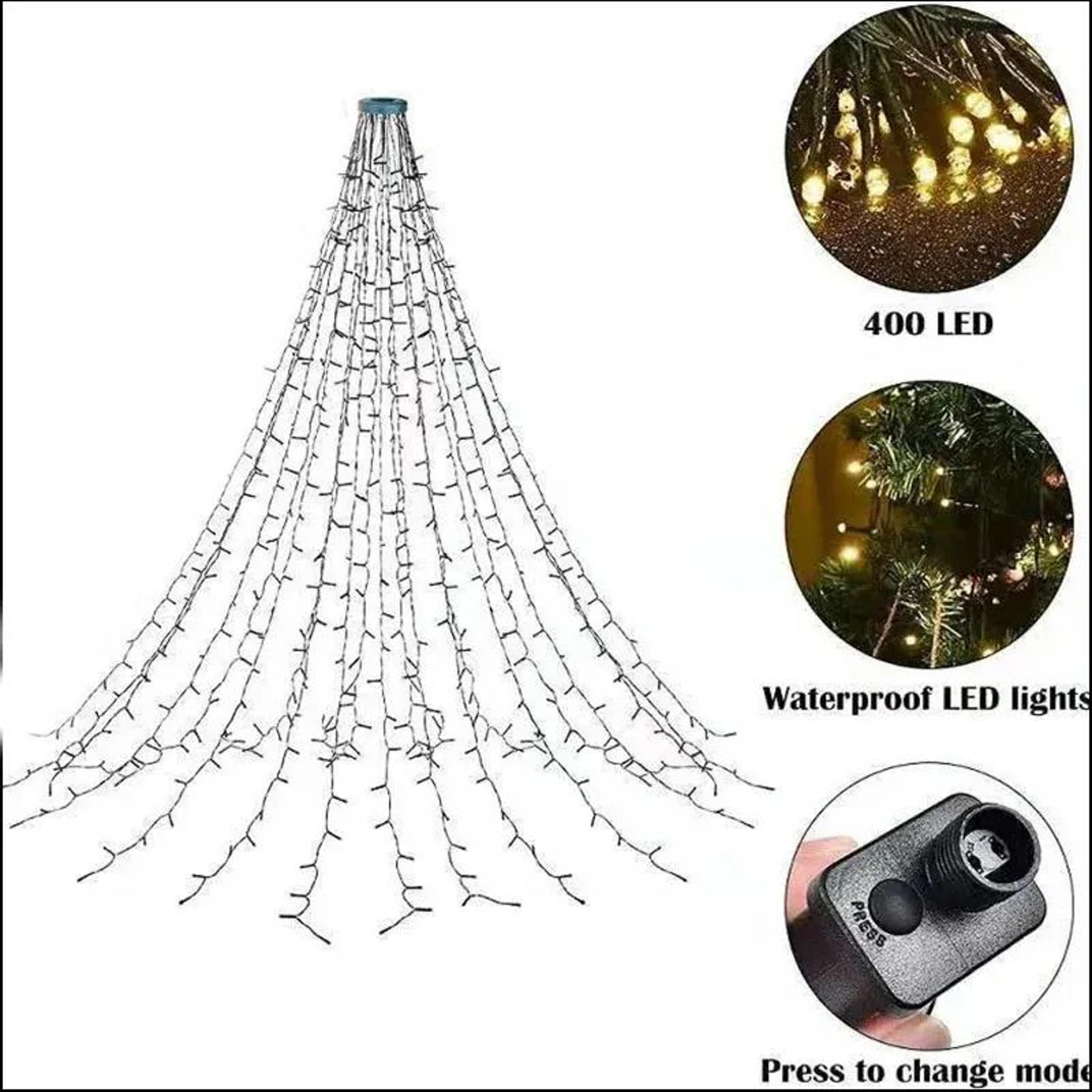 400 led christmas tree topper star waterfall fairy string lights – 8 modes, timer & memory, indoor/outdoor decor