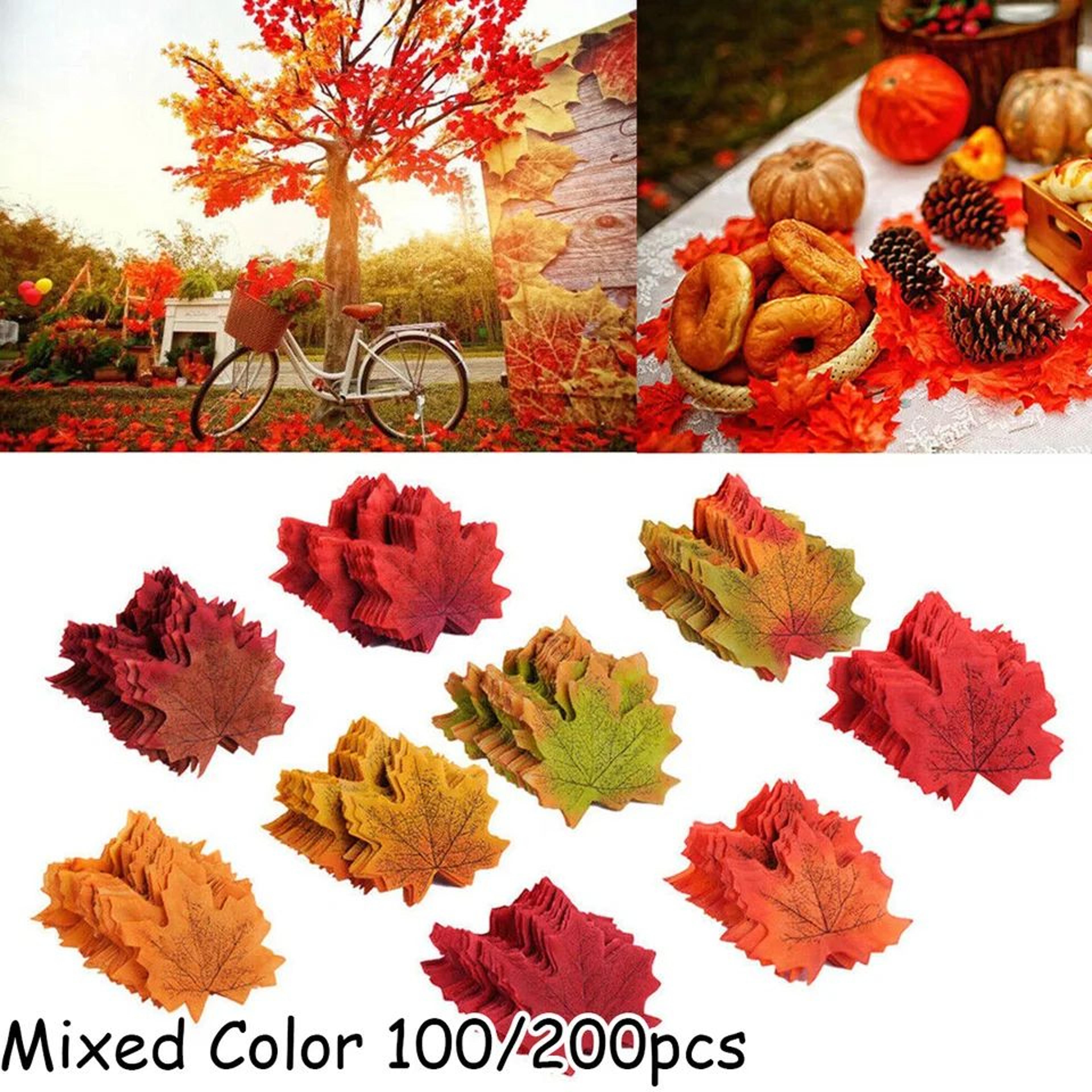 100/200 pcs artificial silk maple leaves – realistic mixed color autumn fall decor for thanksgiving halloween wedding pa