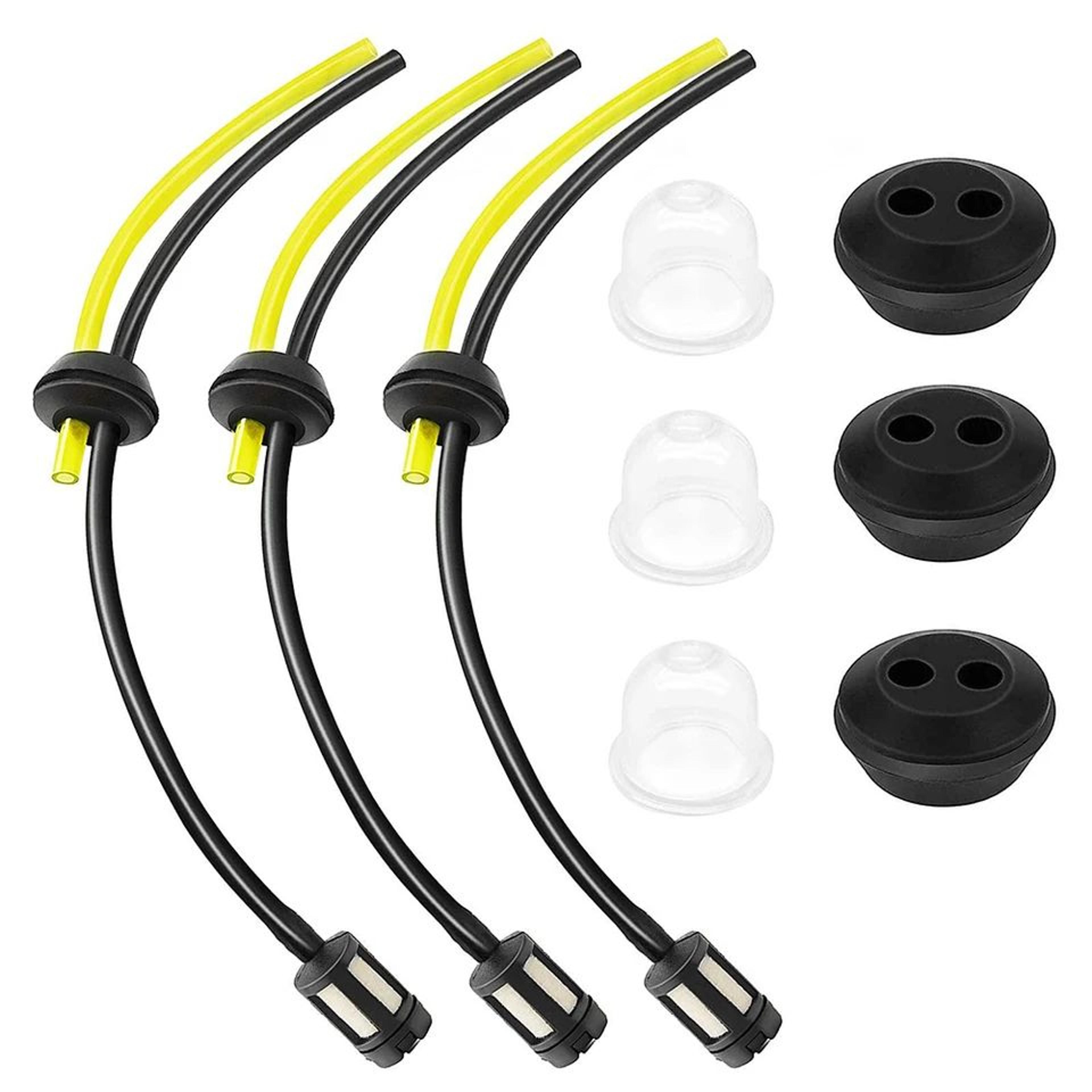 3 set universal grass trimmer fuel line filter kit – fuel hose, primer bulb & gasket for brush cutter lawn mower parts