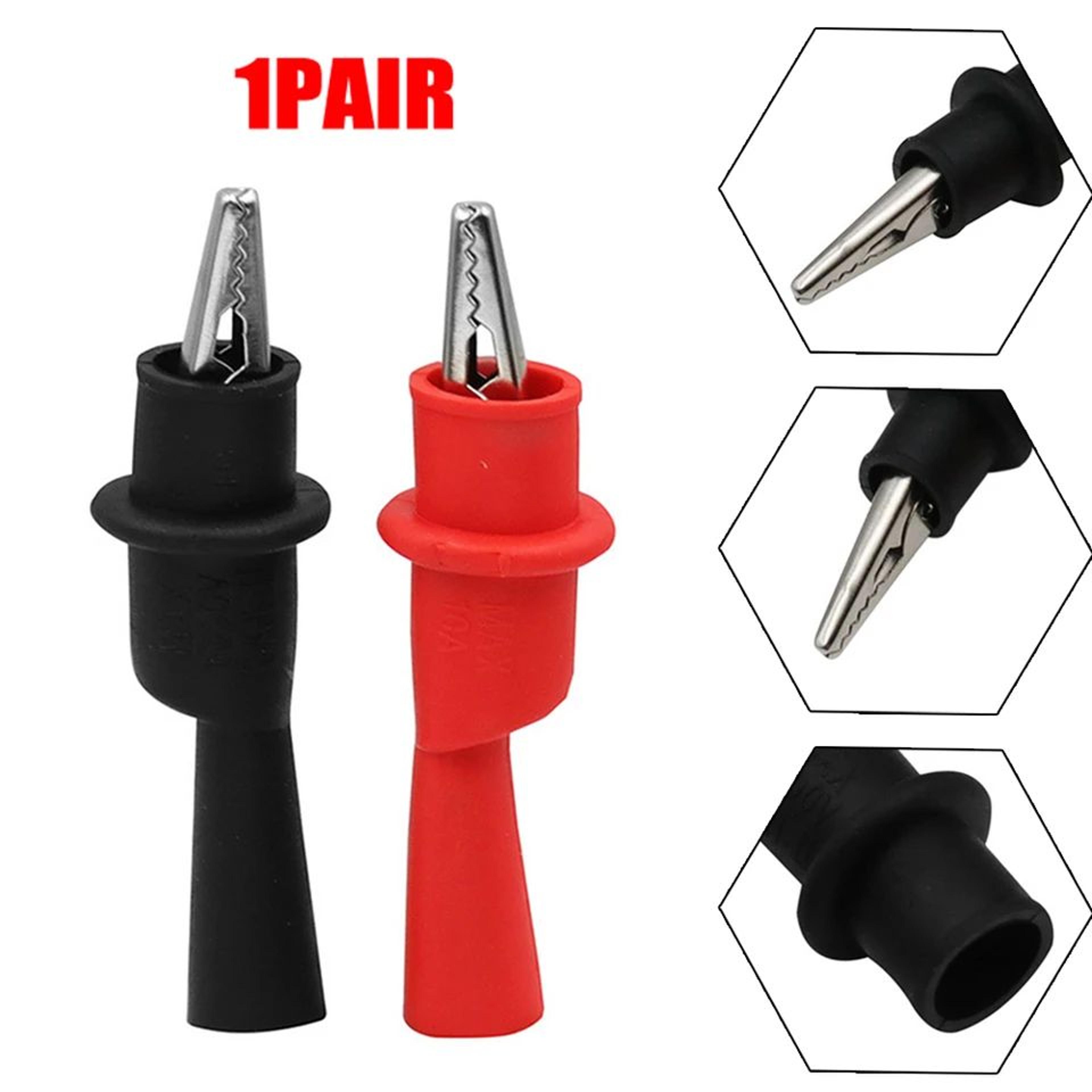 2 pcs red & black multimeter test clip clamps – 10a 1000v wire tip alligator clips for digital multimeter tester leads