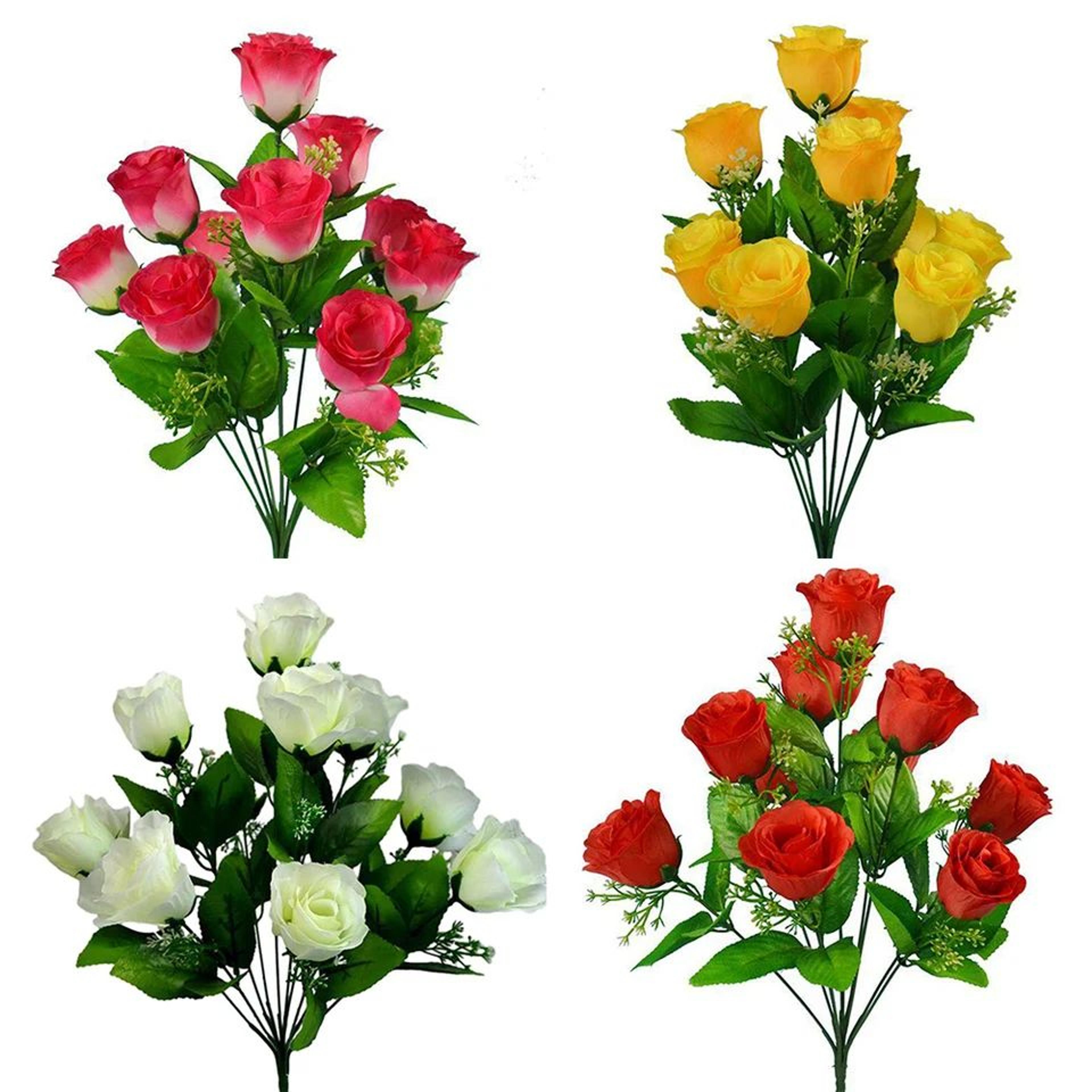 10 heads artificial silk rose bud bouquet – fake flowers with stems for wedding, home, party & outdoor decoration