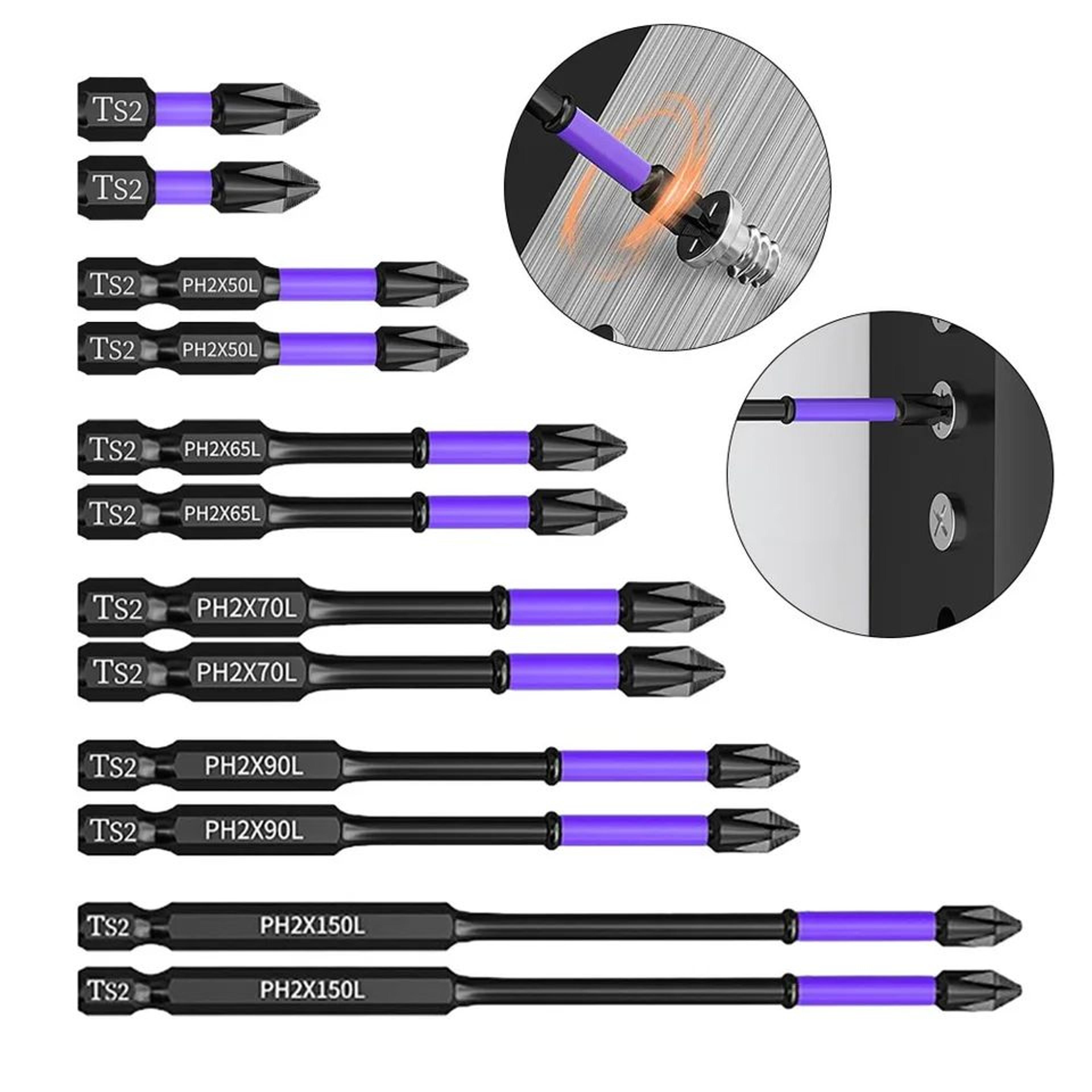 2pcs ph2 magnetic cross screwdriver bits – non-slip alloy steel drill bit set for impact drivers, electric screwdrivers