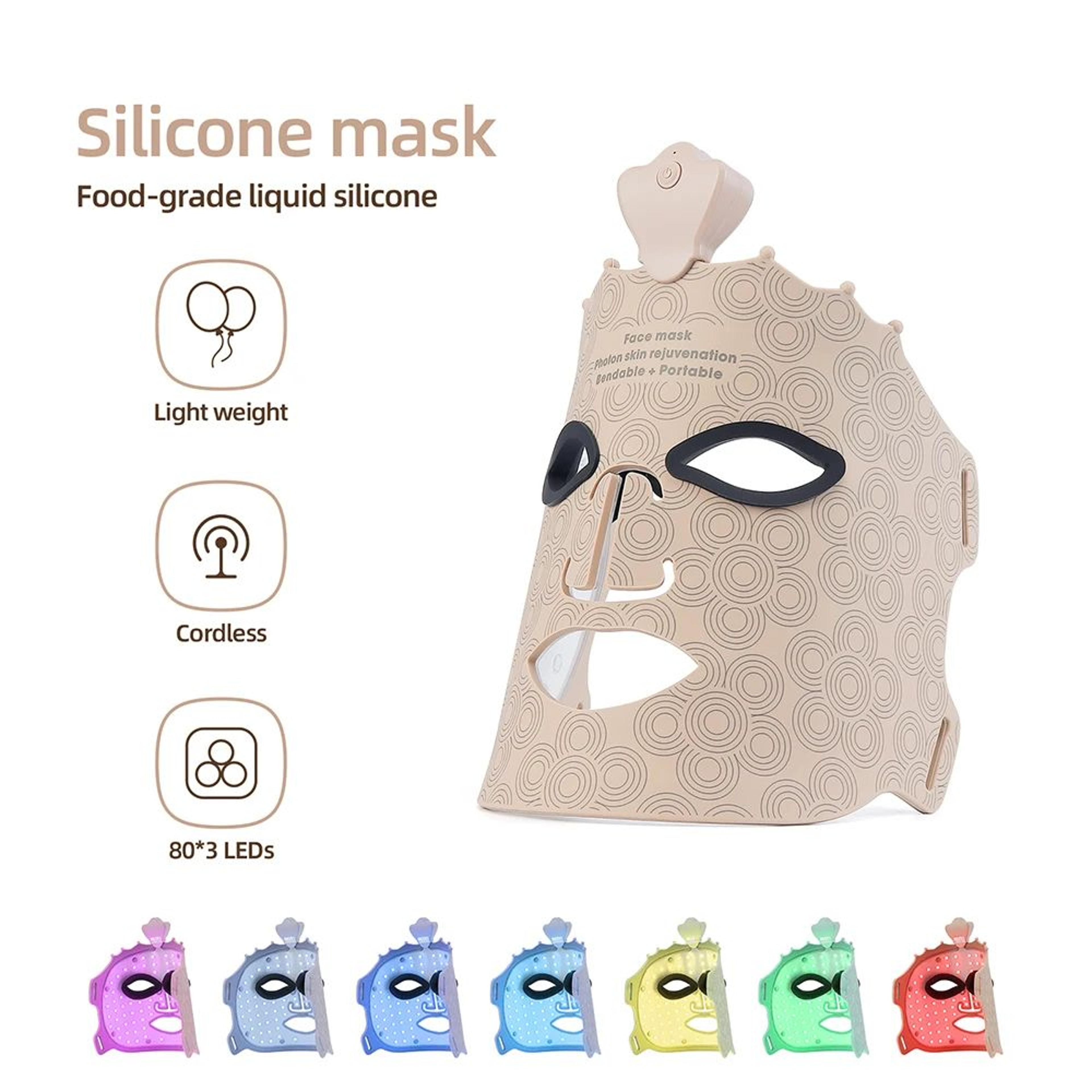 7 colors photon led face mask – wireless 3d silicone red light therapy mask for skin brightening, repair & facial care