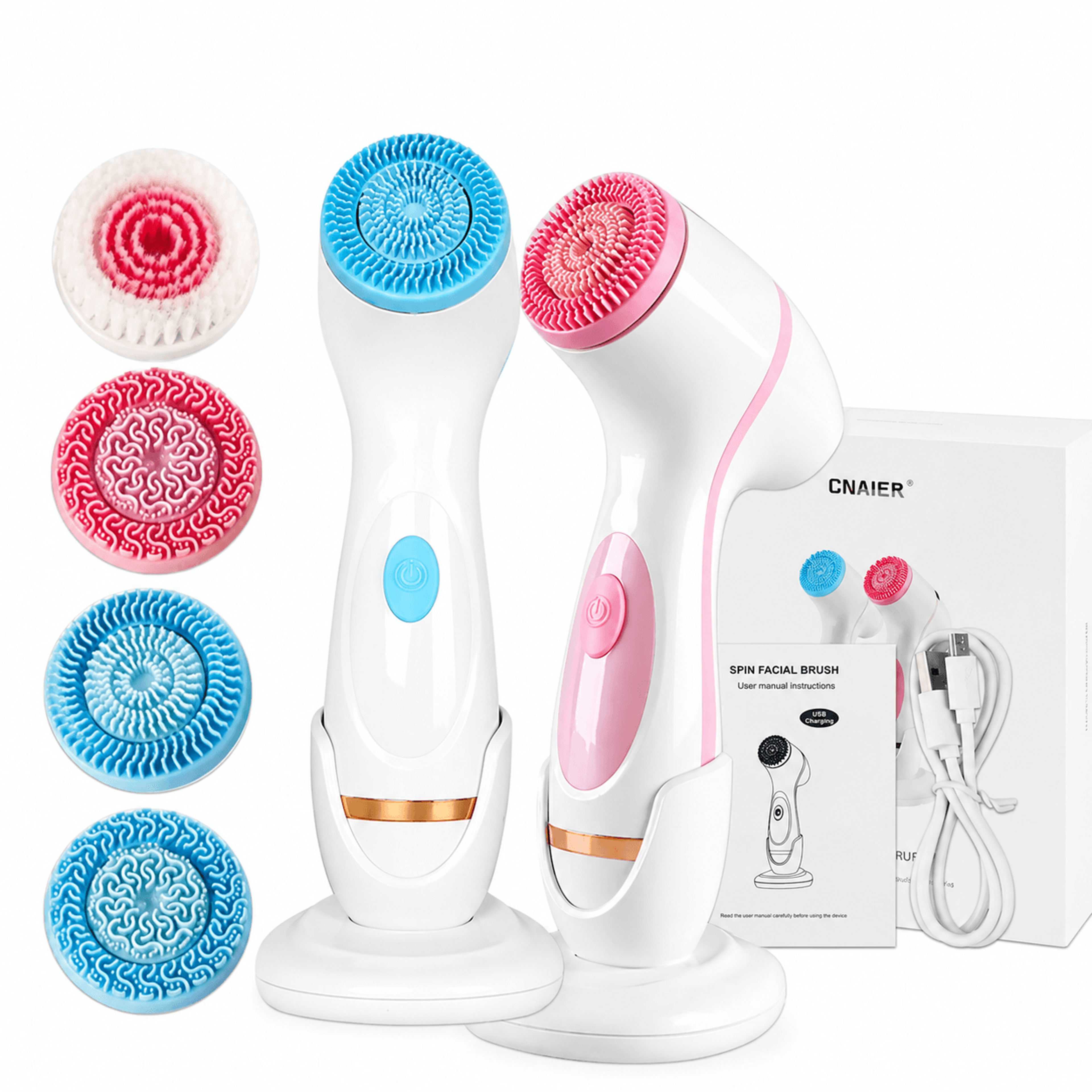 3in1 electric facial cleansing brush – ultrasonic sonic face cleanser with rotating massage, 3 brush heads & usb