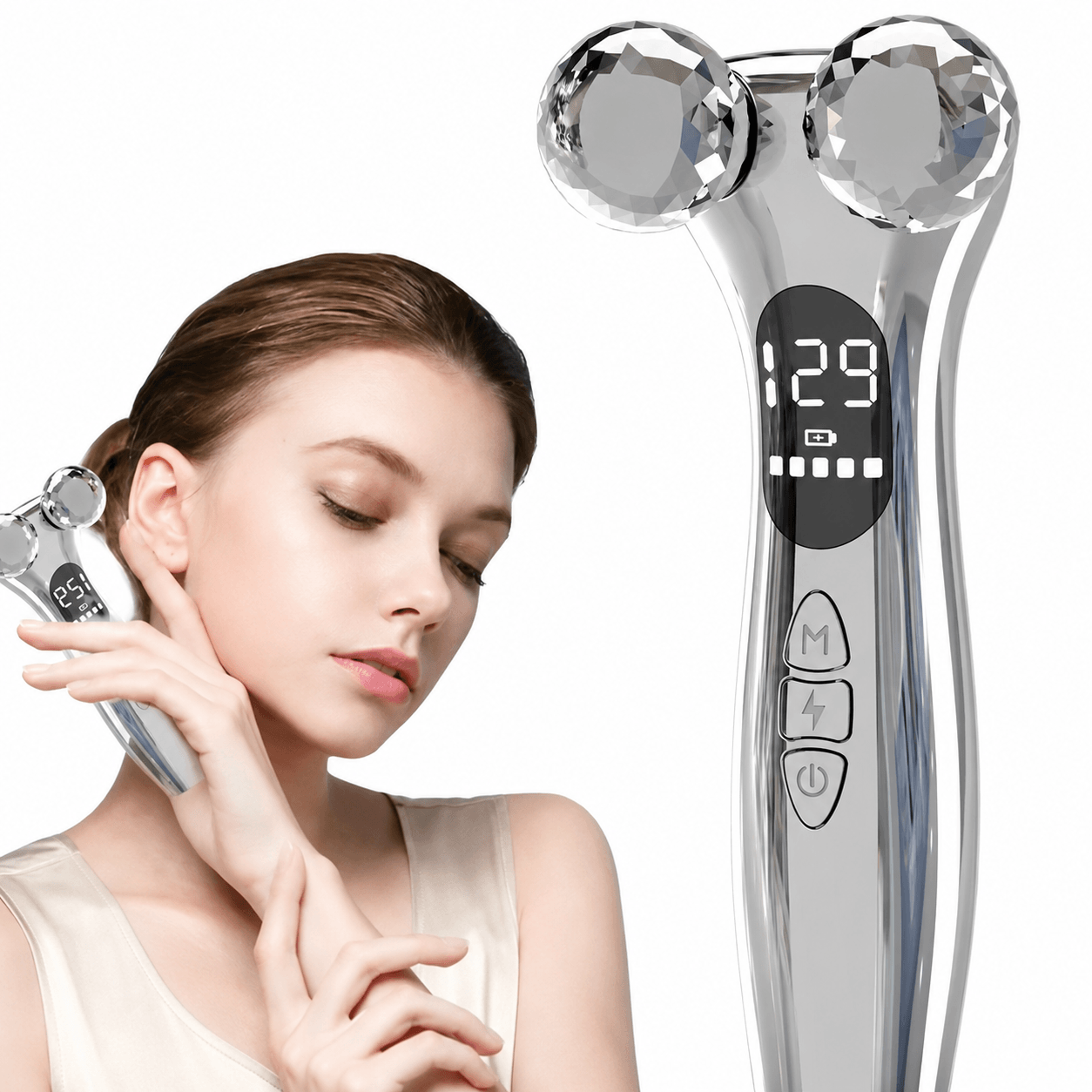 electric facial microcurrent beauty massager – led face lift roller skin tightening device with vibration & type-c