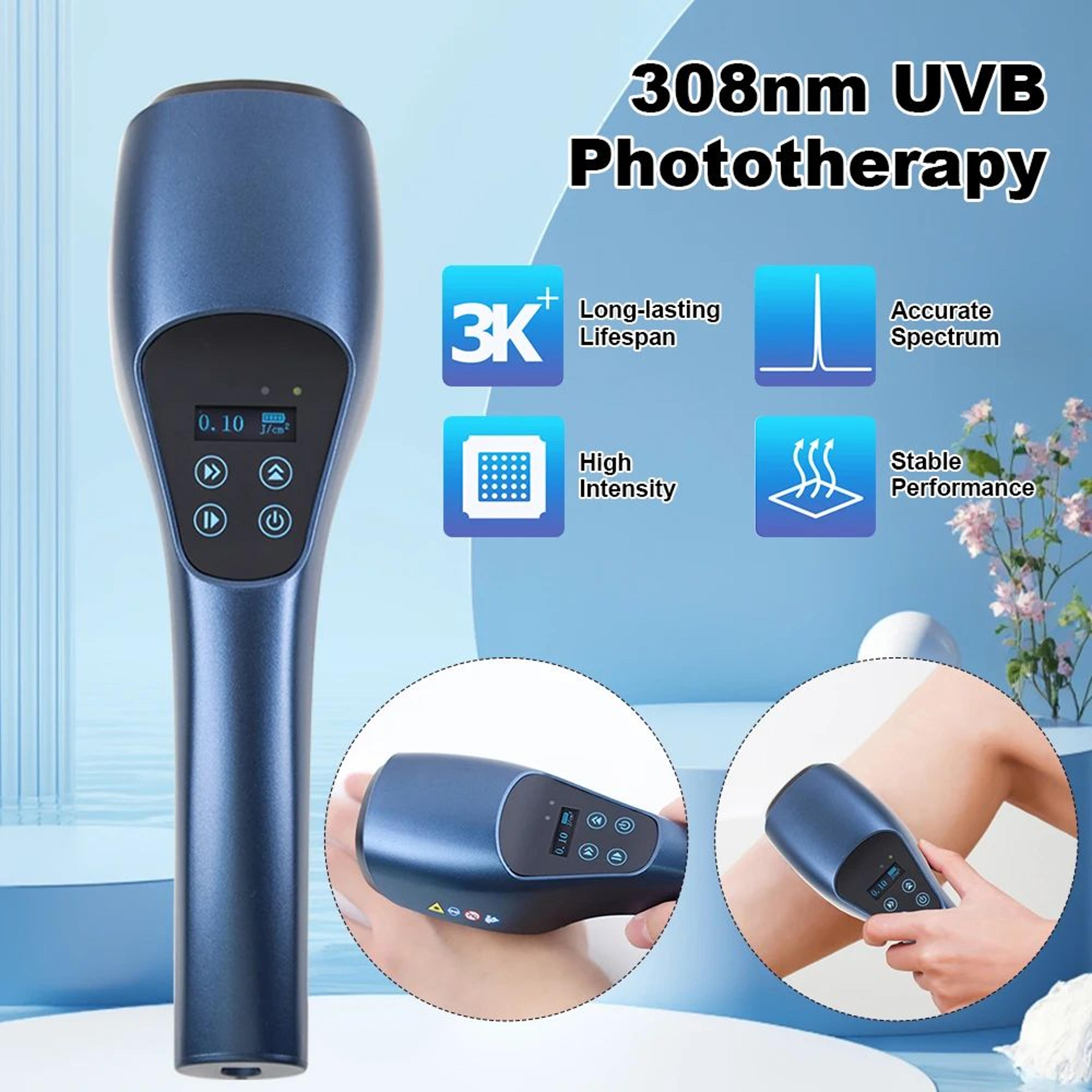 308nm uvb phototherapy device – rechargeable led light therapy lamp for vitiligo, psoriasis & localized skin care