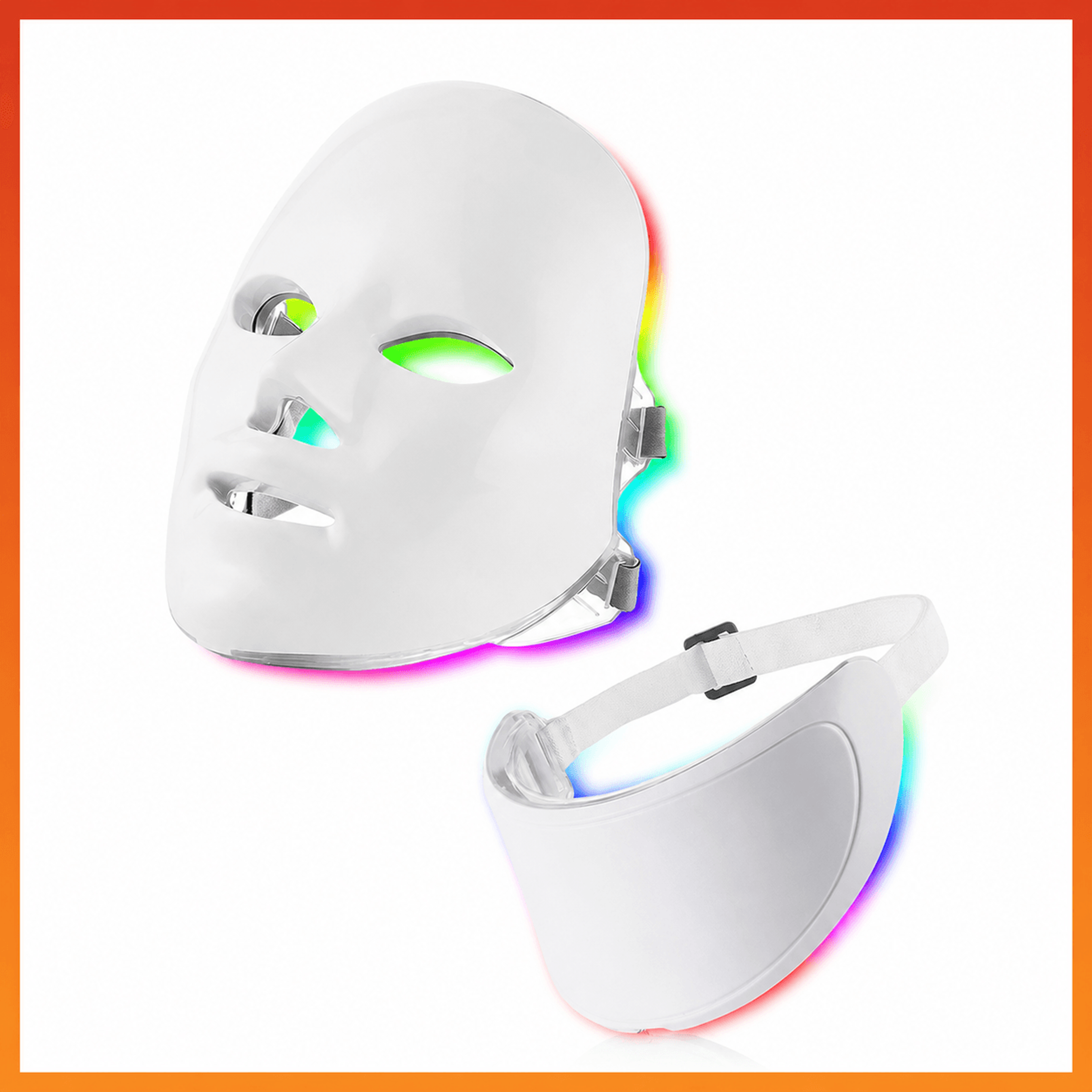 7 color led facial mask with neck care – light therapy skin rejuvenation beauty mask for anti-acne & brightening
