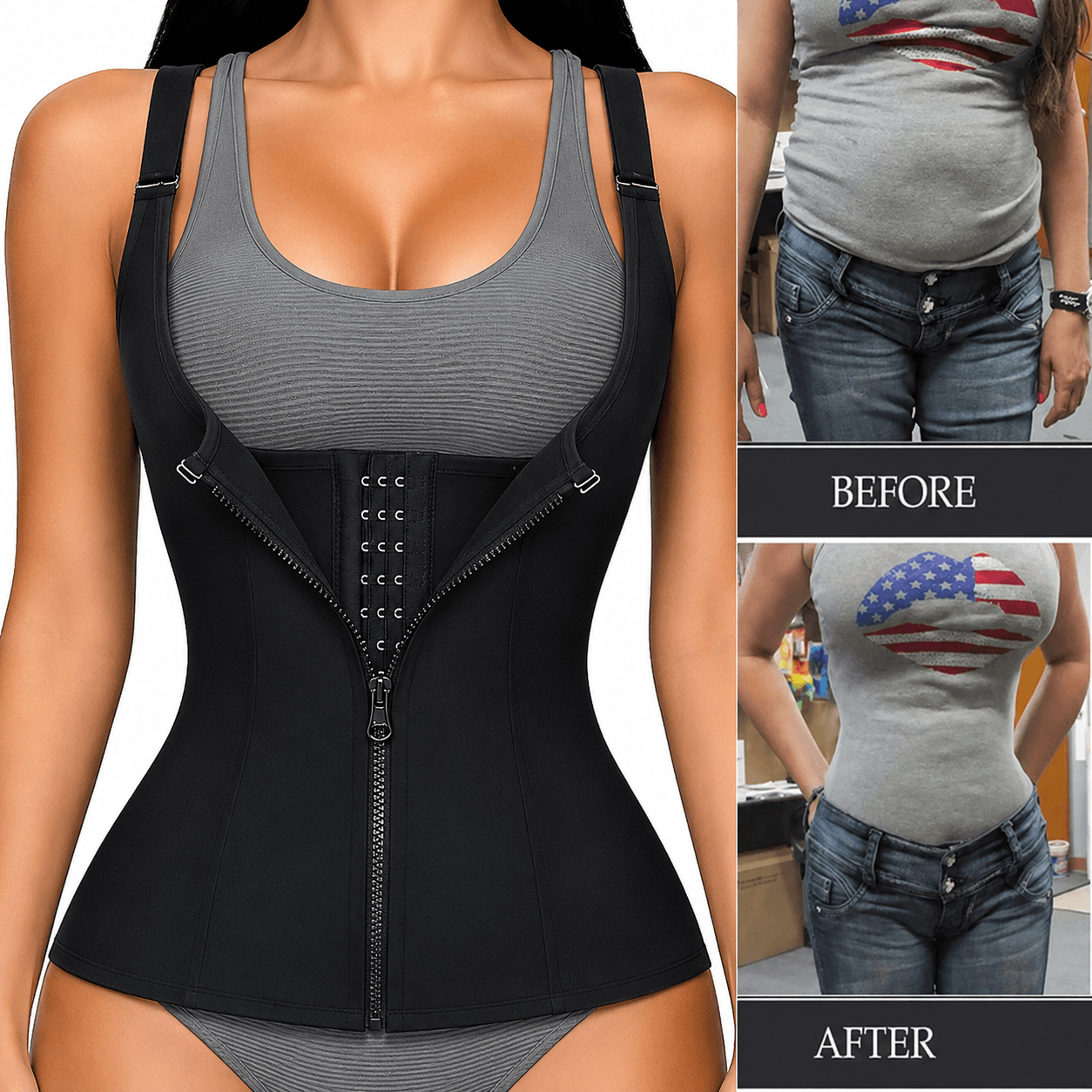 women's neoprene waist trainer vest – zipper body shaper corset with tummy control, sauna shapewear & back support