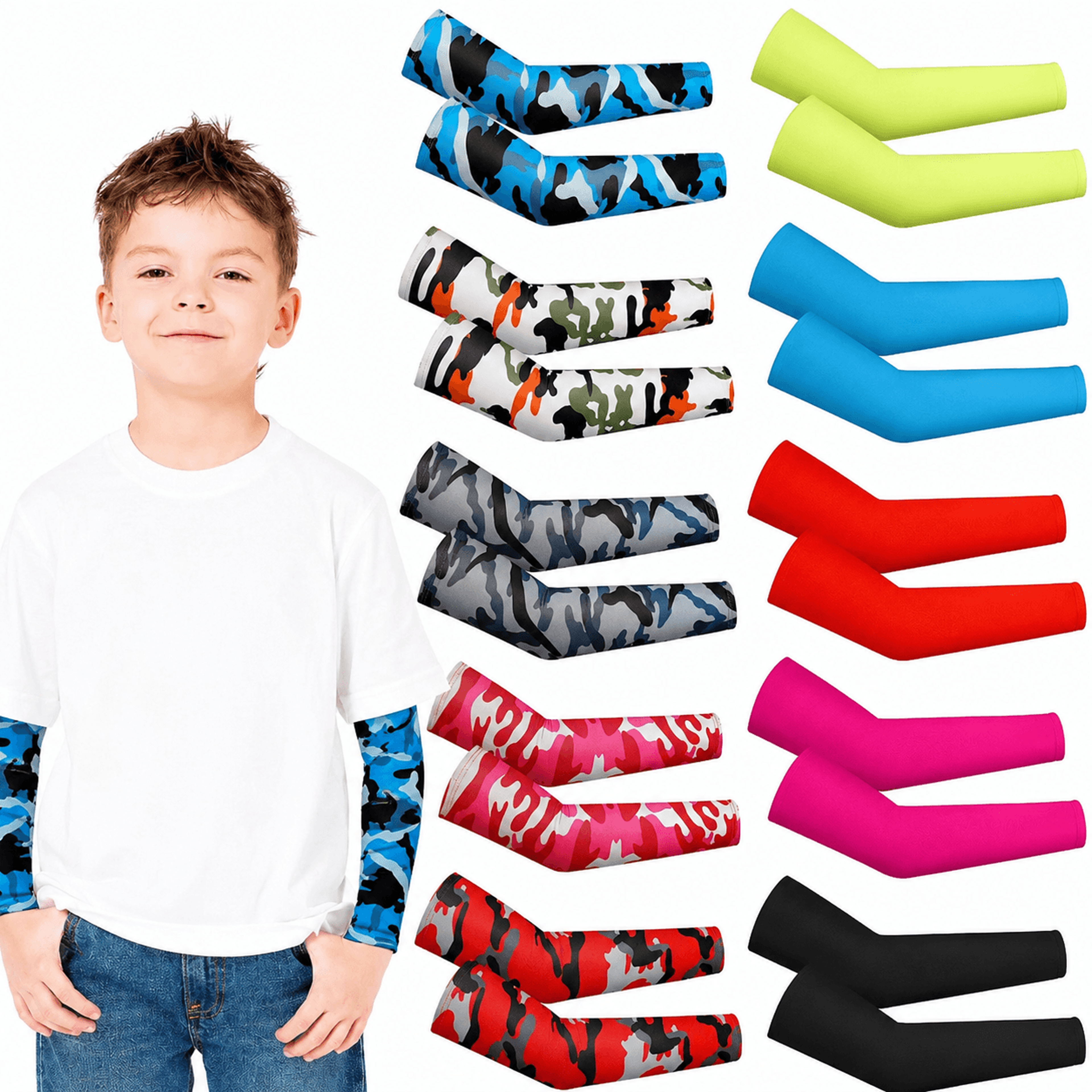 1 pair kids uv protection arm sleeves – cooling ice silk compression arm covers for outdoor sports boys & girls