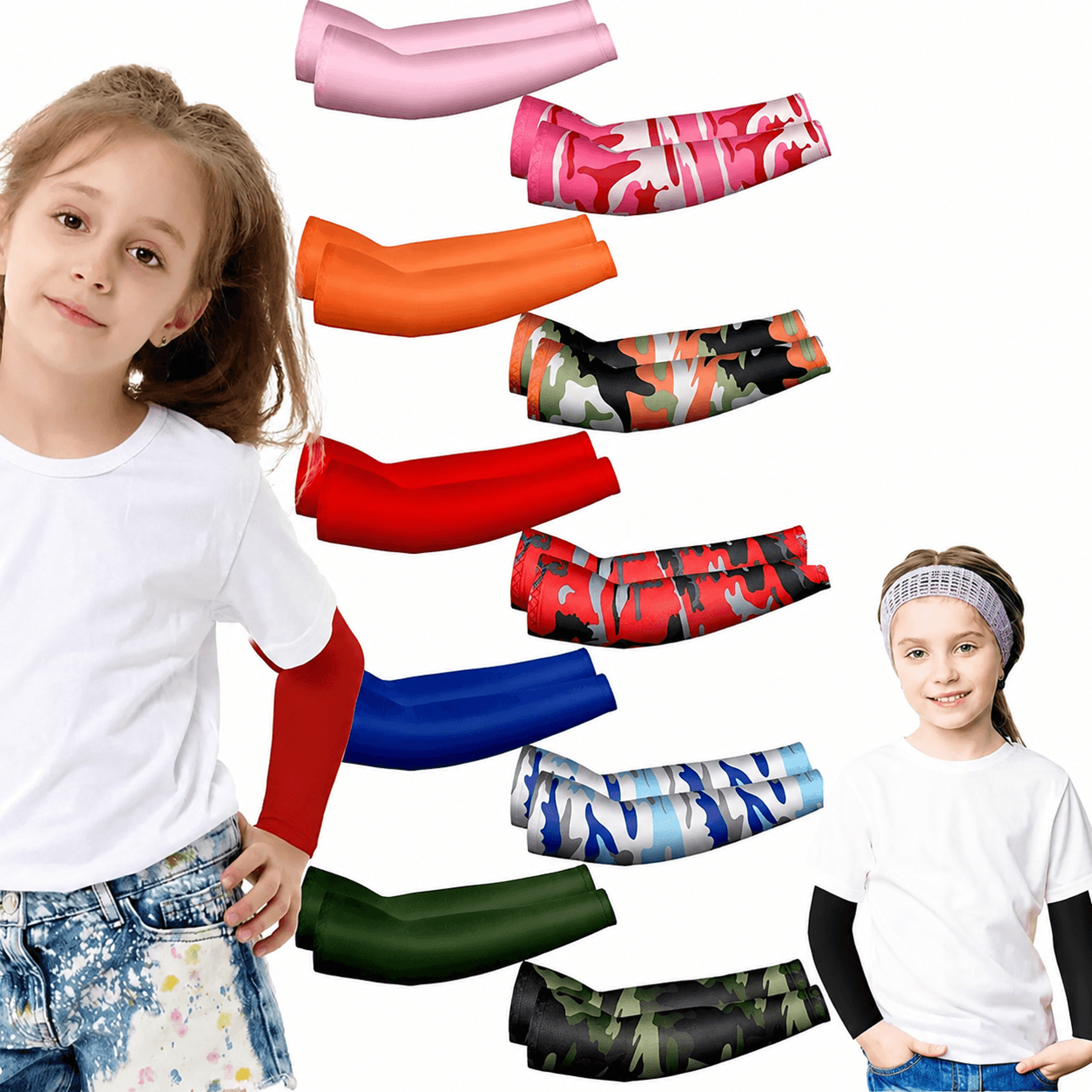 1 pair kids uv protection arm sleeves – cooling ice silk sun sleeves with anti-slip fit for boys & girls outdoor sports