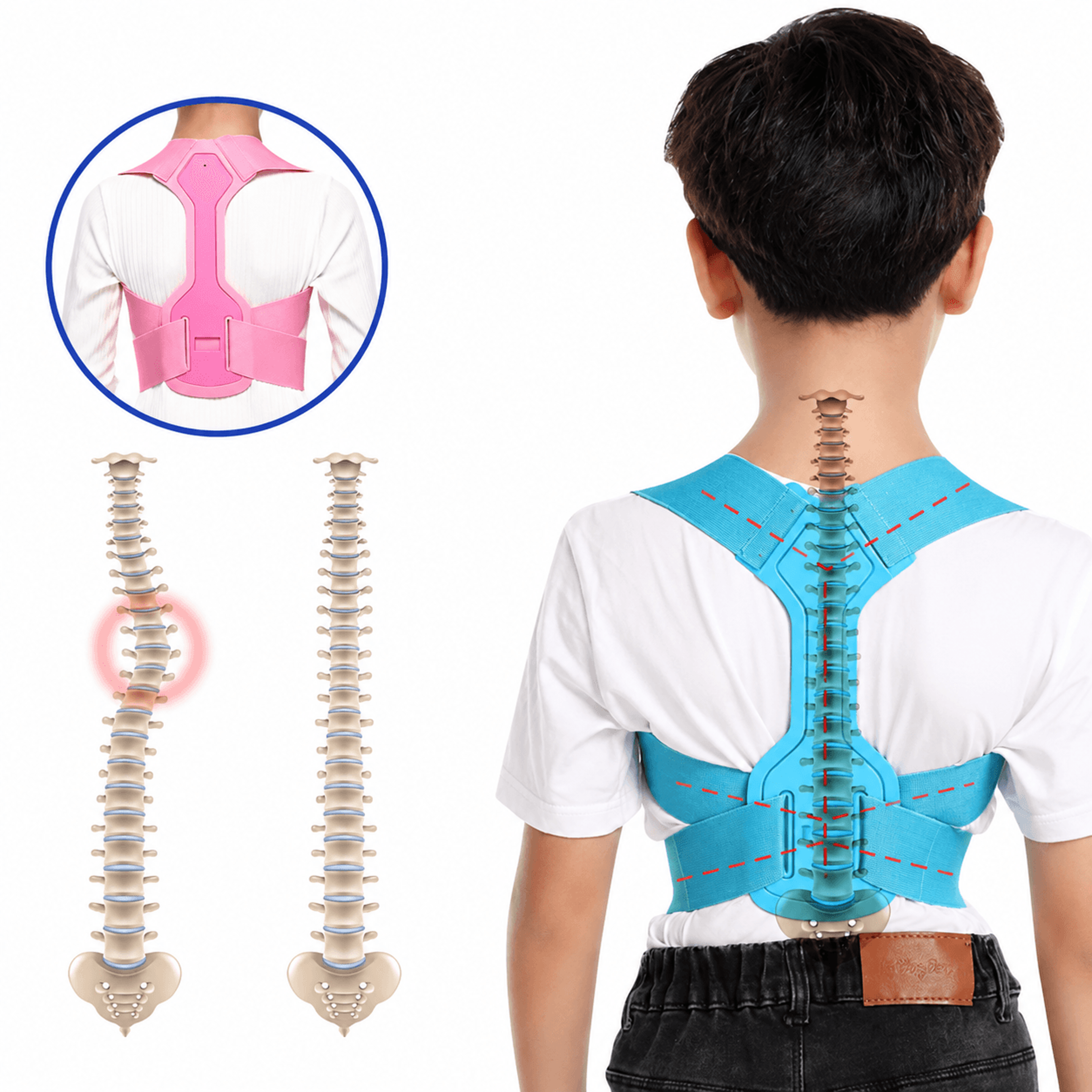 kids adjustable posture corrector – back support shoulder brace for boys & girls to improve posture & spinal alignment