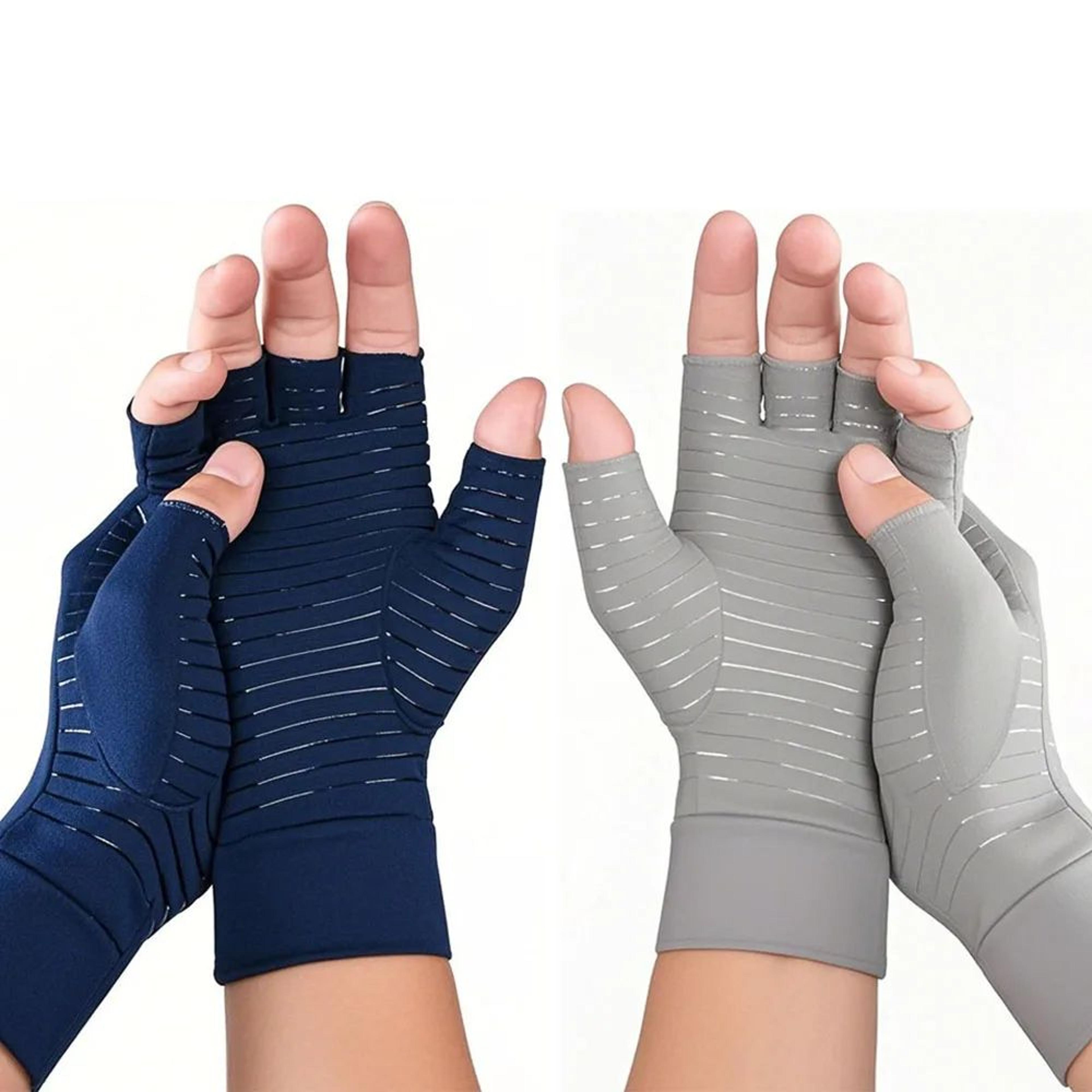 1 pair copper compression gloves – open finger arthritis hand support gloves for typing, work & daily comfort